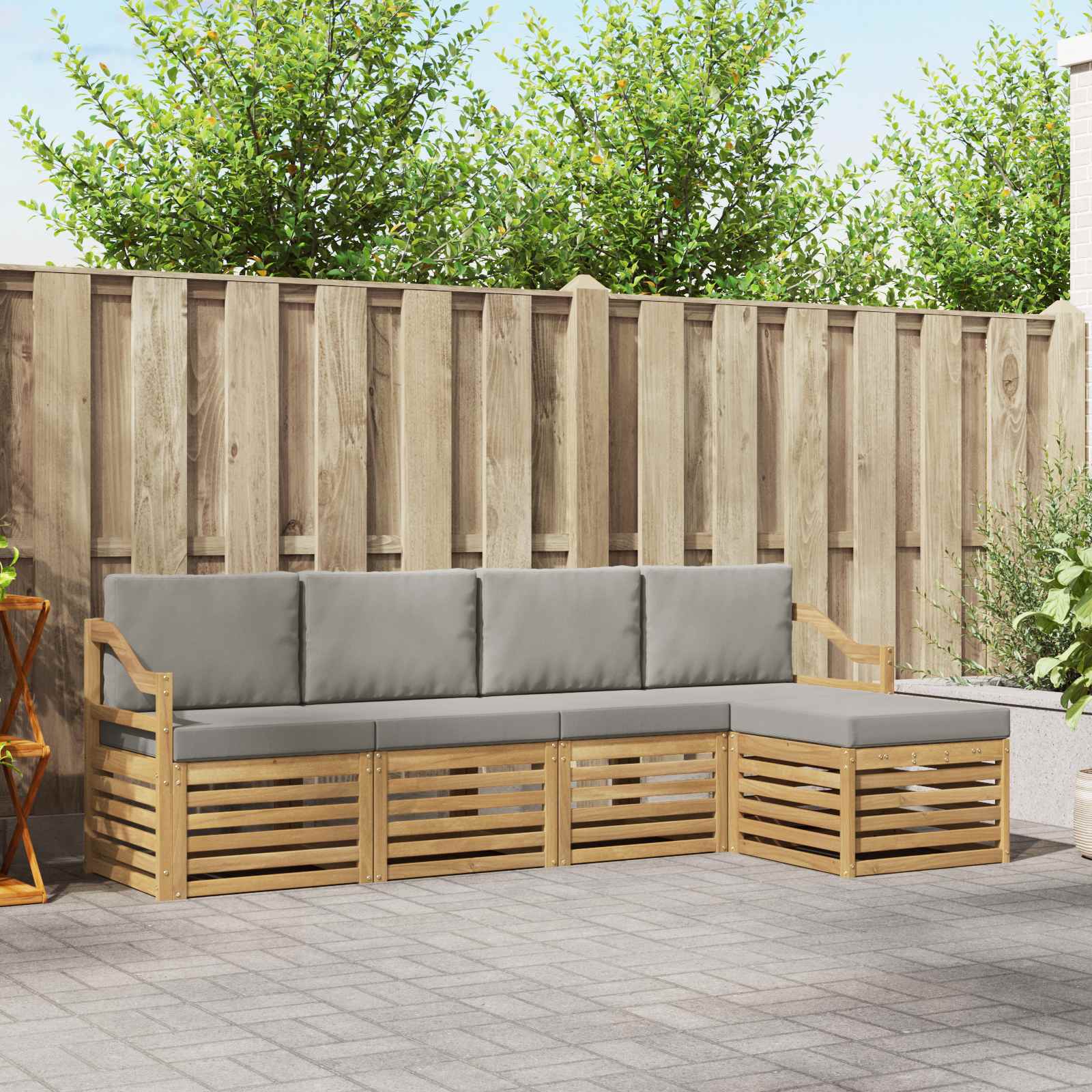 Buiten bankenset 5 pcs Wit en Lichtgrijs 245 x 122,5 x 73 cm