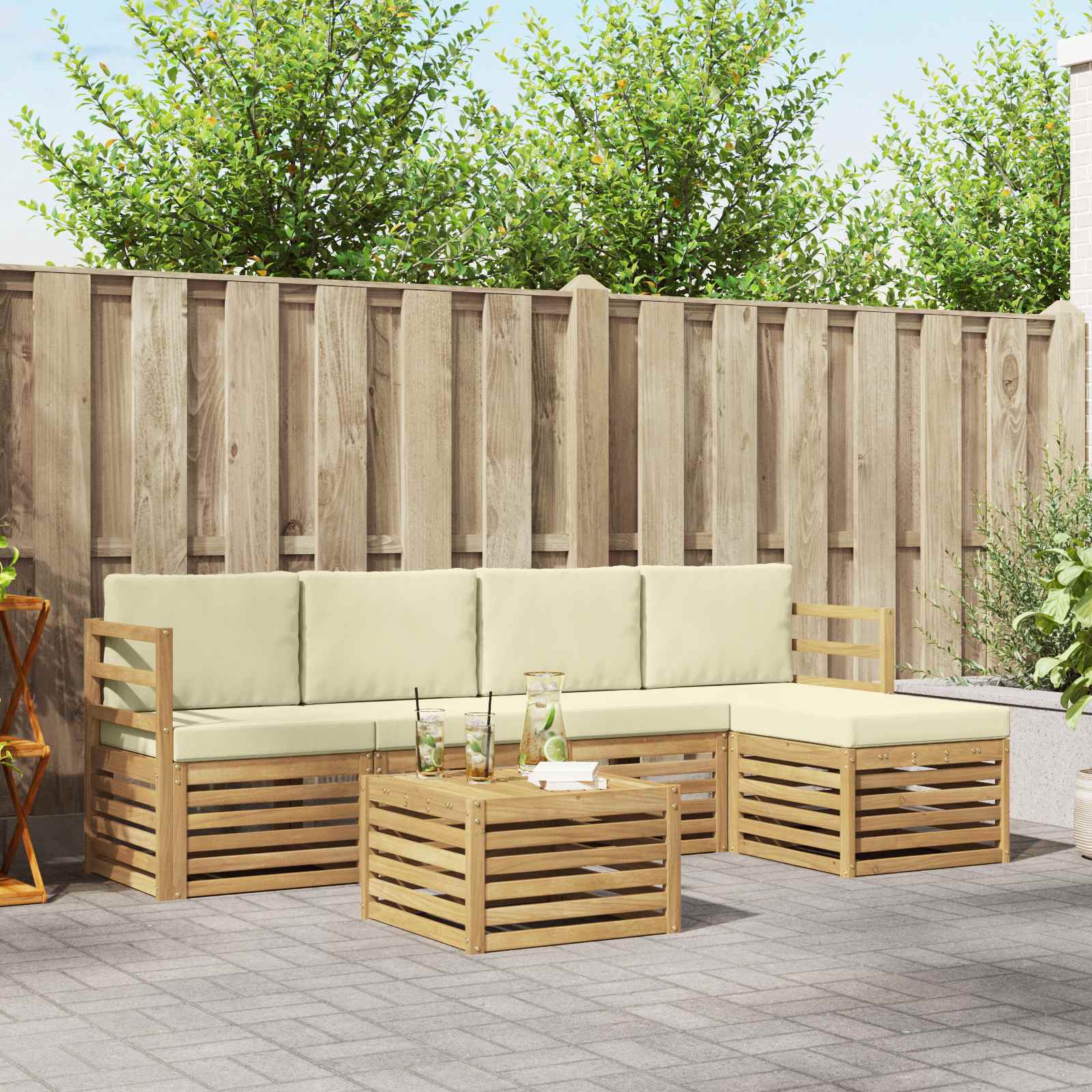 Buiten bankenset 6 pcs Wit en crèmekleurig 59 x 59 x 37 cm – afbeelding 1