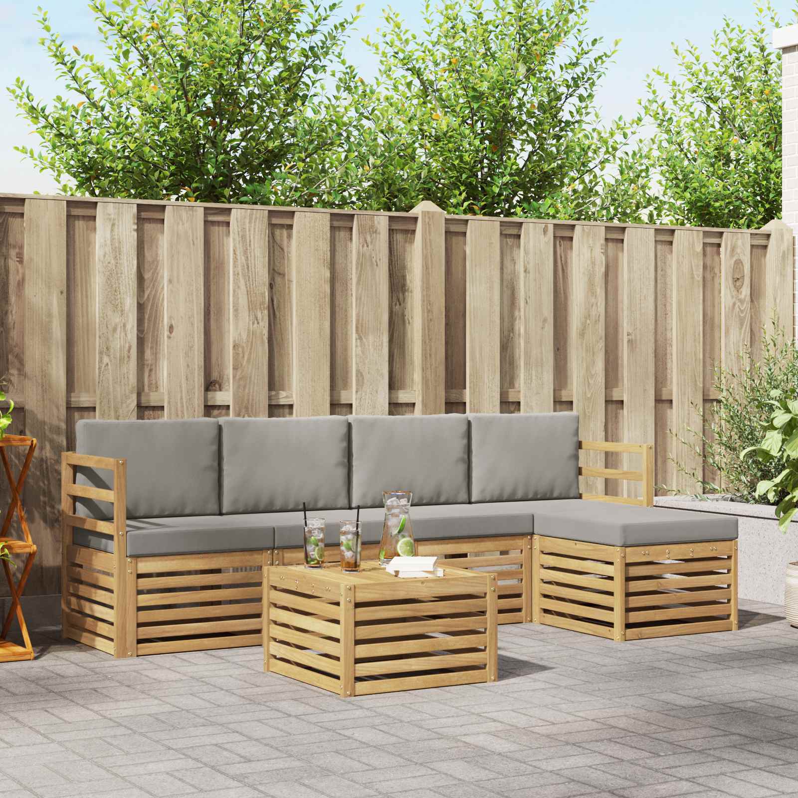 Buiten bankenset 6 pcs Wit en Lichtgrijs 59 x 59 x 37 cm – afbeelding 1