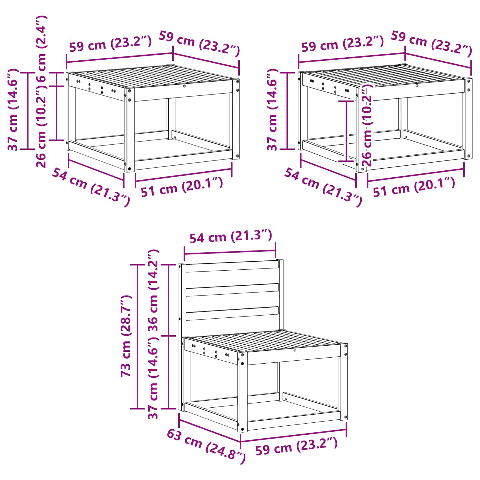 Buiten bankenset 6 pcs Wit 59 x 59 x 37 cm Massief Acaciahout – afbeelding 9