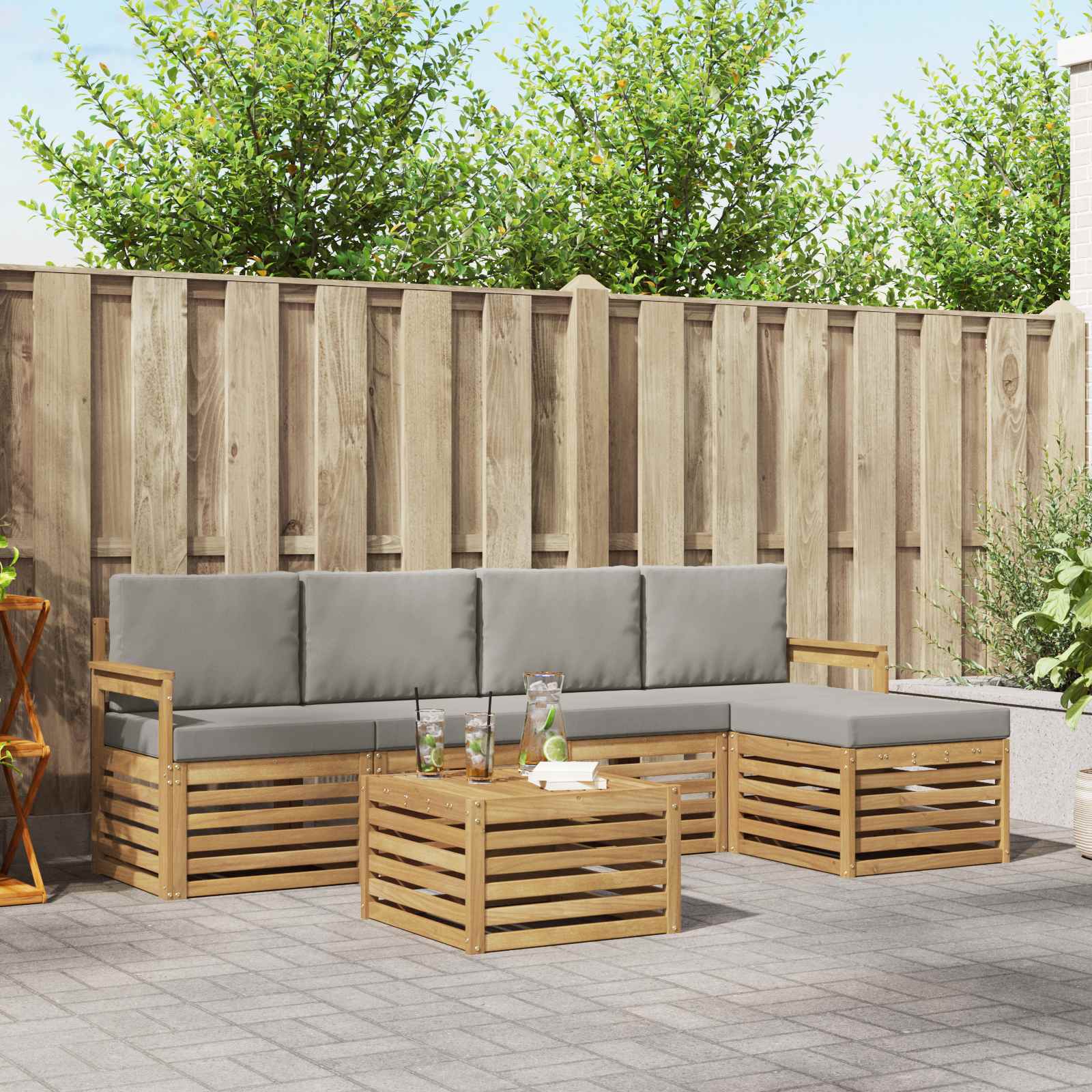 Buiten bankenset 6 pcs Wit en Lichtgrijs 59 x 59 x 37 cm – afbeelding 1