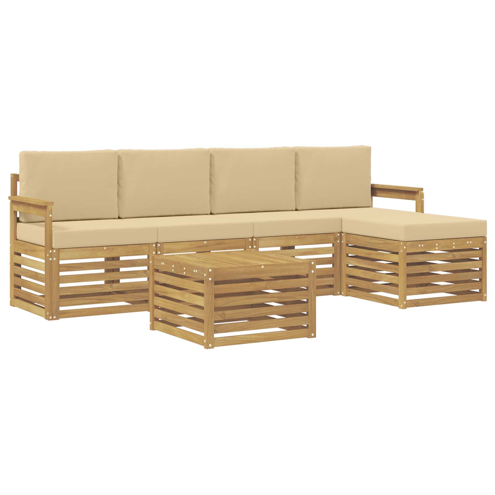 Buiten bankenset 6 pcs Wit en Beige 59 x 59 x 37 cm Polyester – afbeelding 2