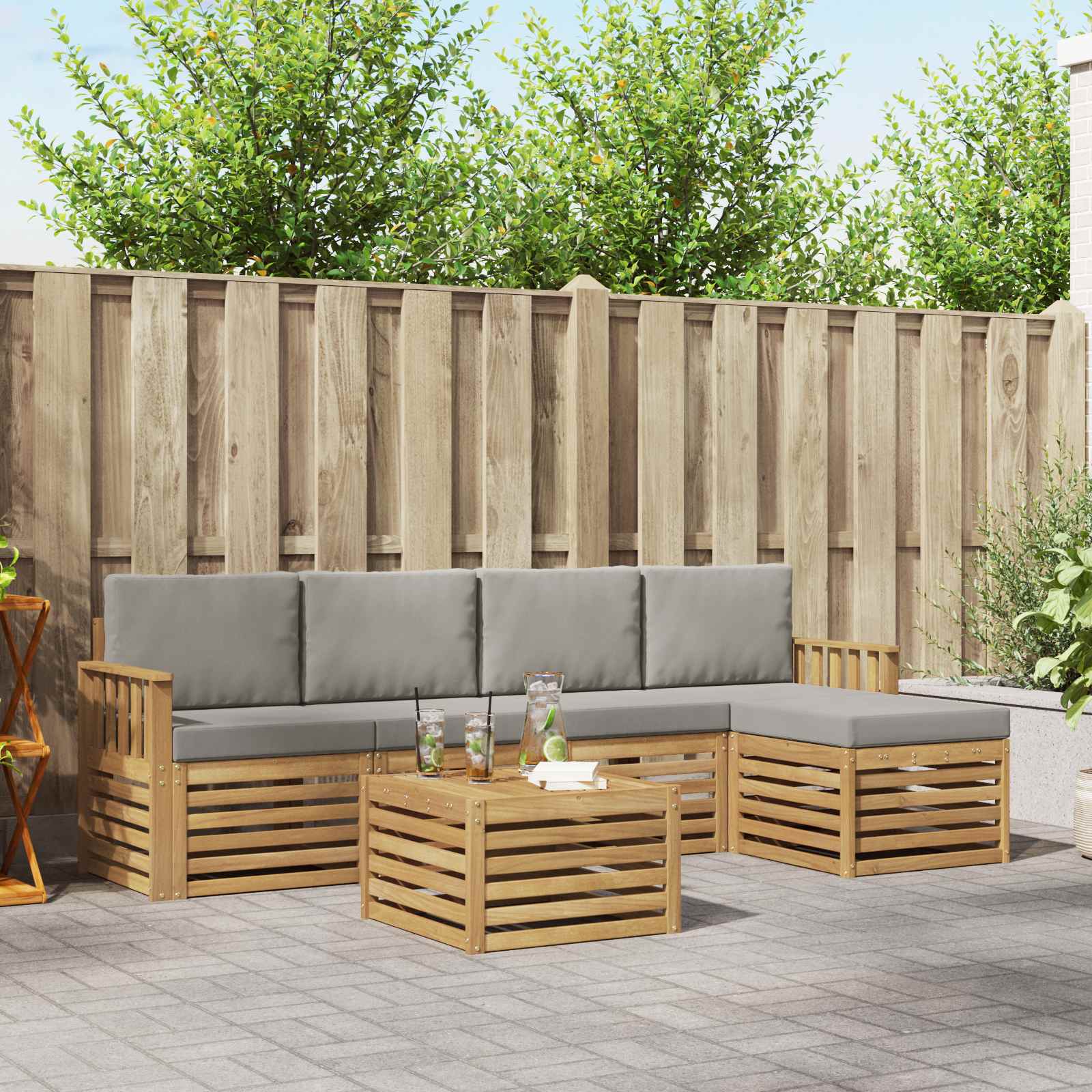 Buiten bankenset 6 pcs Wit en Lichtgrijs 59 x 59 x 37 cm – afbeelding 1