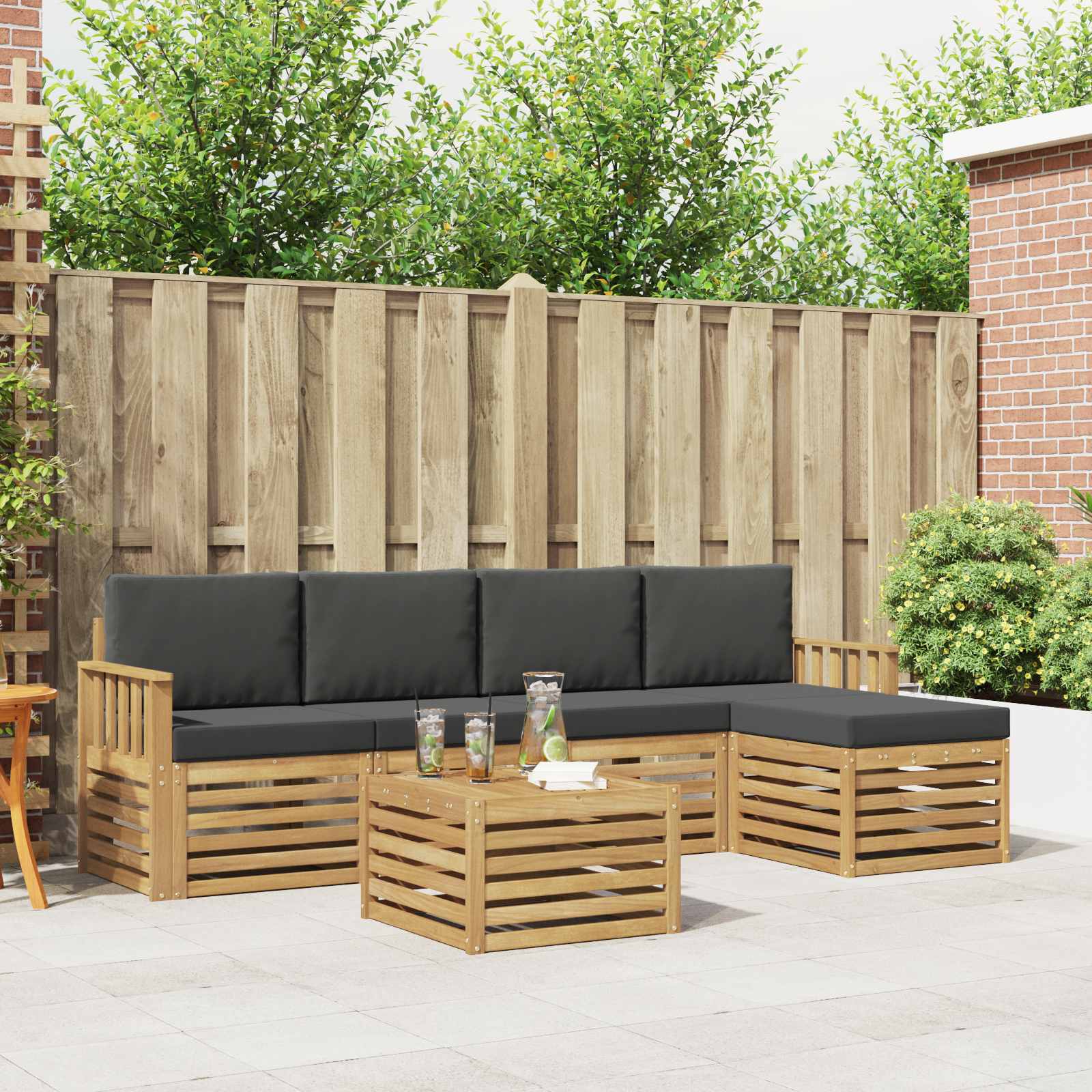 Buiten bankenset 6 pcs Wit en antracietkleurig 59 x 59 x 37 cm – afbeelding 1