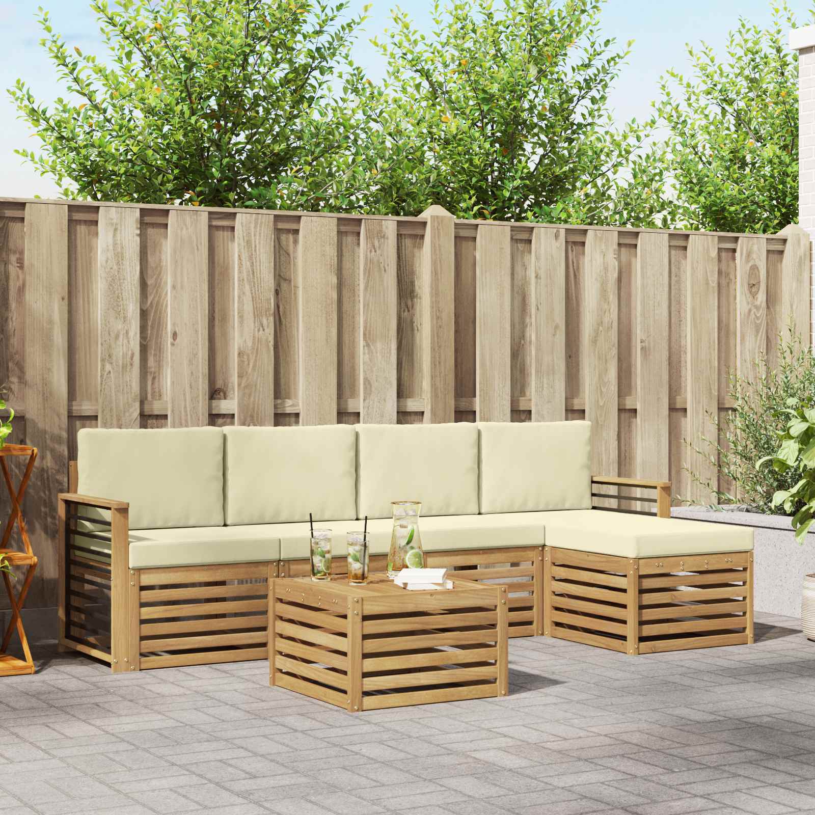 Buiten bankenset 6 pcs Wit en crèmekleurig 59 x 59 x 37 cm – afbeelding 1