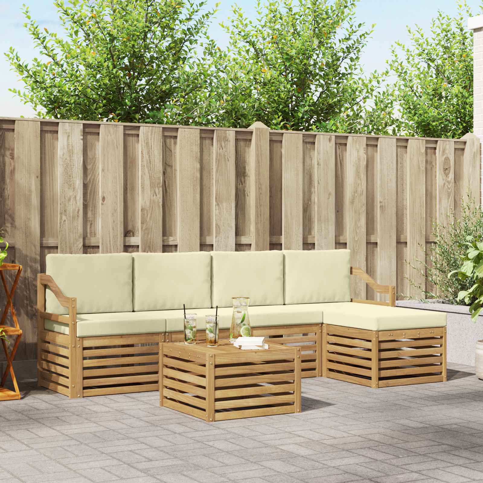 Buiten bankenset 6 pcs Wit en crèmekleurig 59 x 59 x 37 cm – afbeelding 1