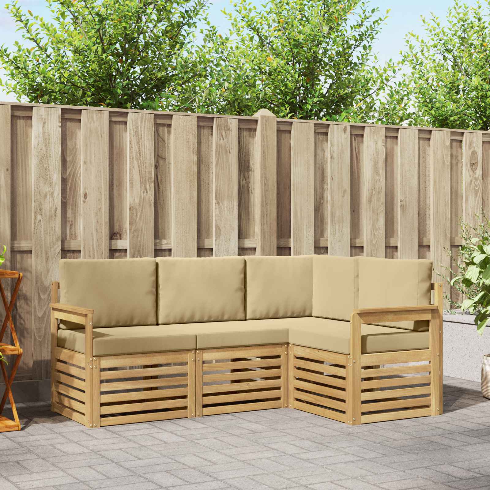 Buiten bankenset 4 pcs Wit en Beige 187,5 x 128,5 x 73 cm – afbeelding 1