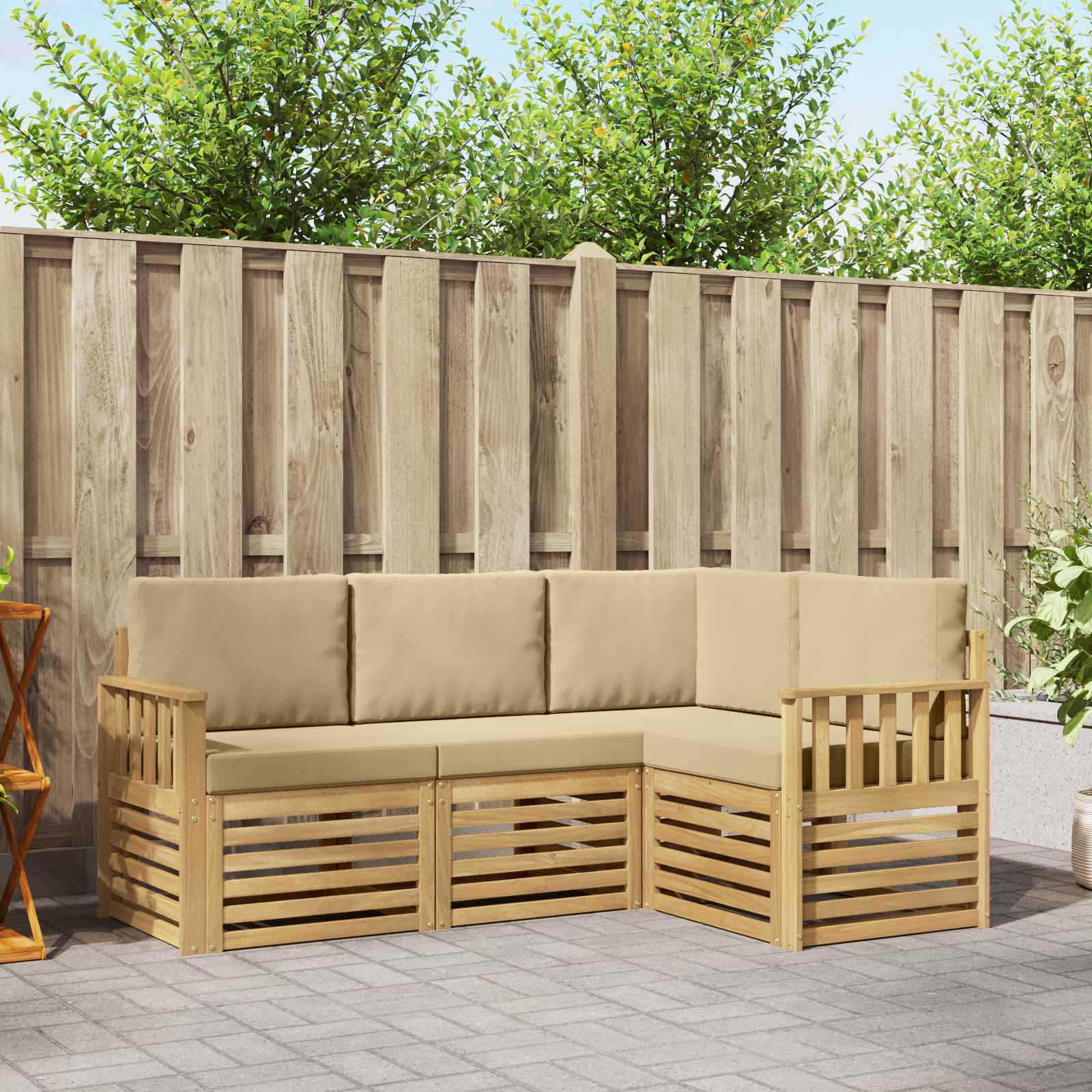 Buiten bankenset 4 pcs Wit en Beige 187,5 x 128,5 x 73 cm – afbeelding 1