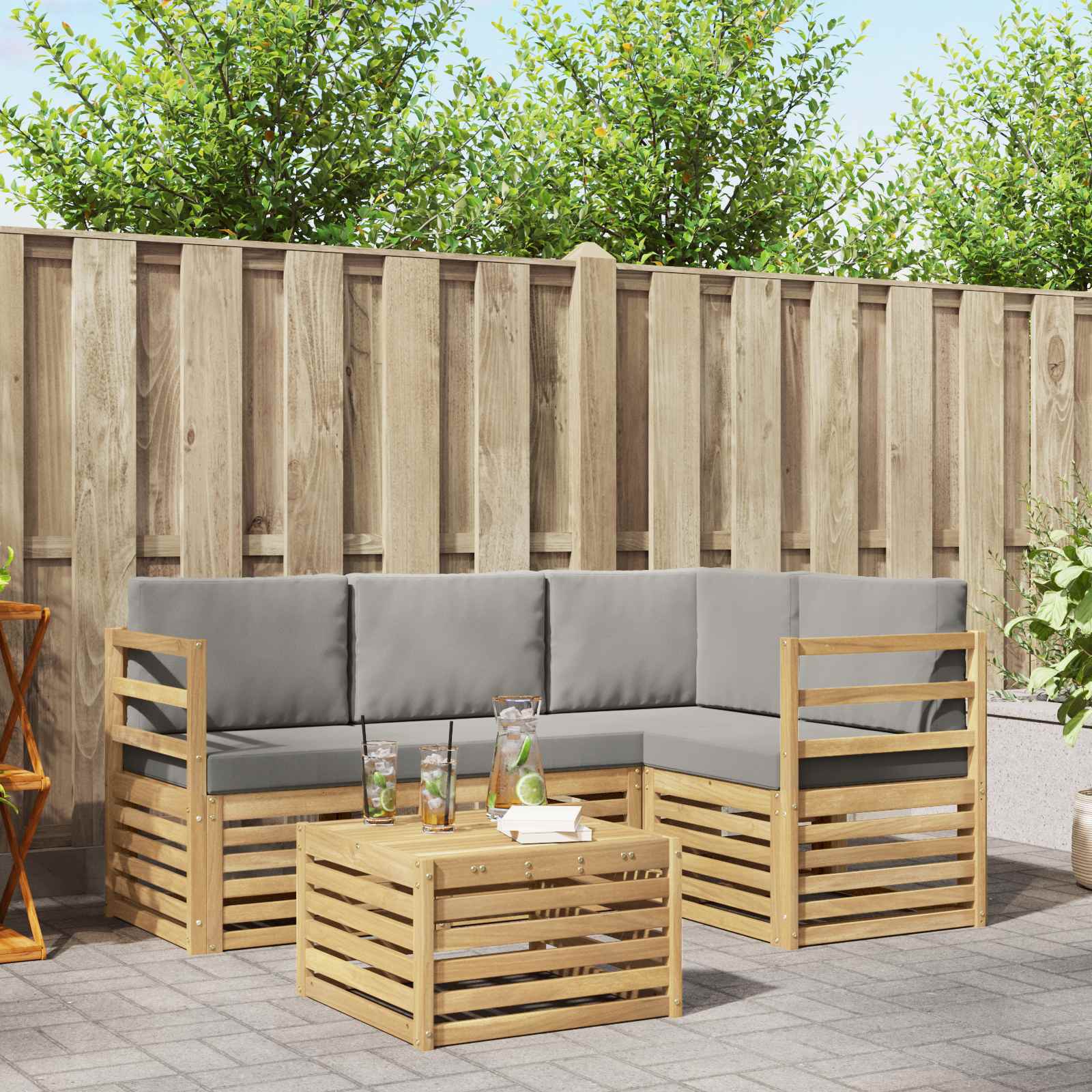 Buiten bankenset 5 pcs Wit en Lichtgrijs 59 x 59 x 37 cm – afbeelding 1
