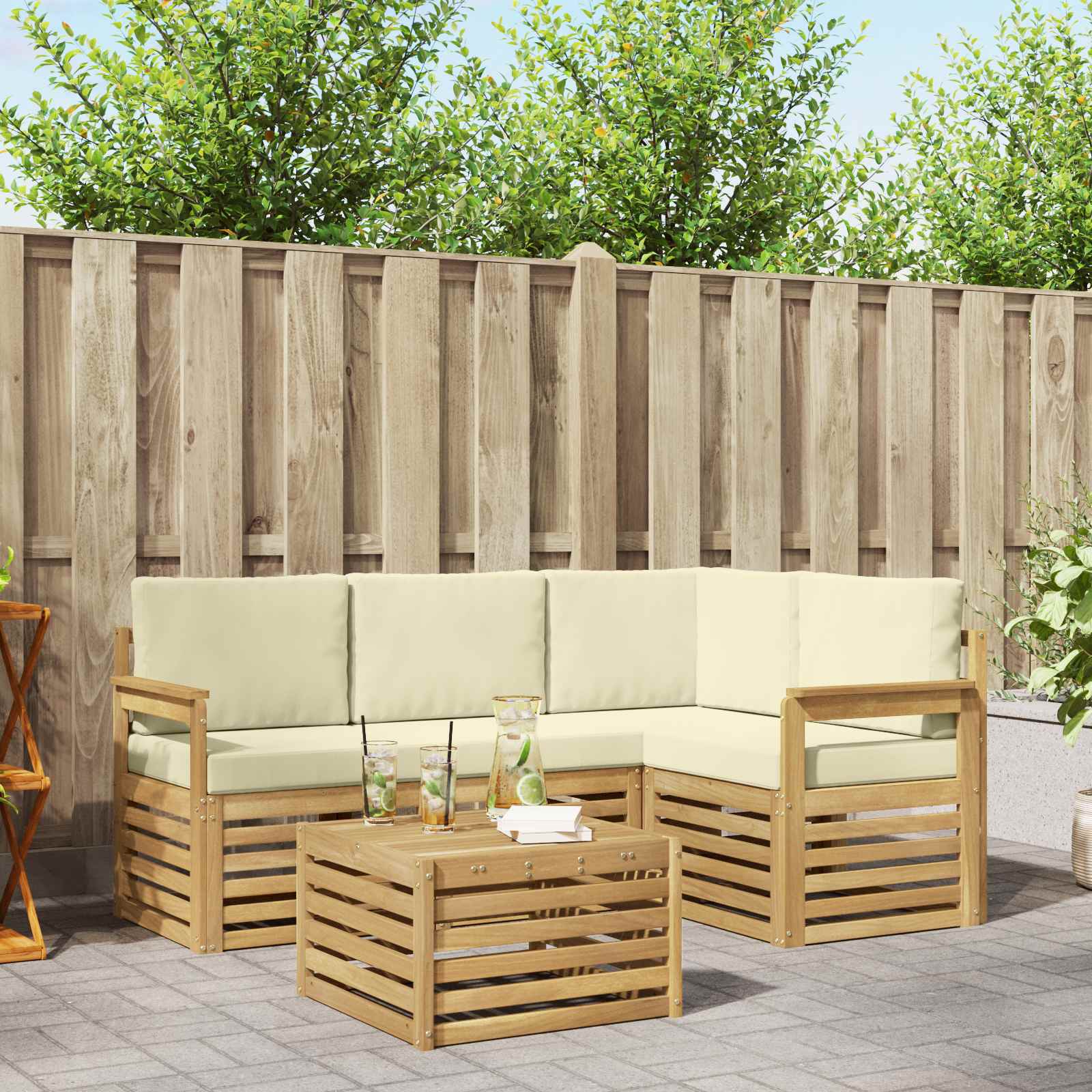 Buiten bankenset 5 pcs Wit en crèmekleurig 59 x 59 x 37 cm – afbeelding 1