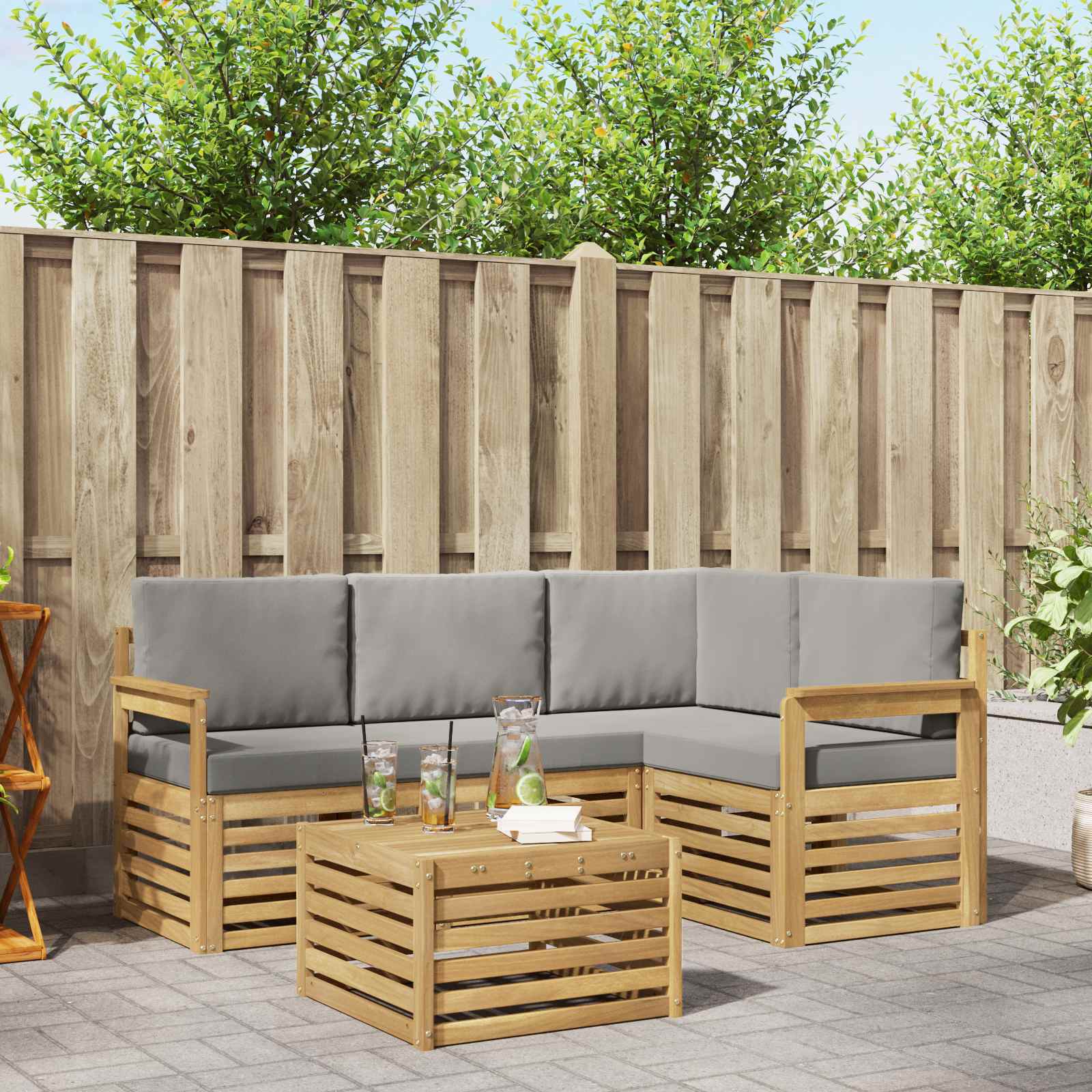 Buiten bankenset 5 pcs Wit en Lichtgrijs 59 x 59 x 37 cm – afbeelding 1