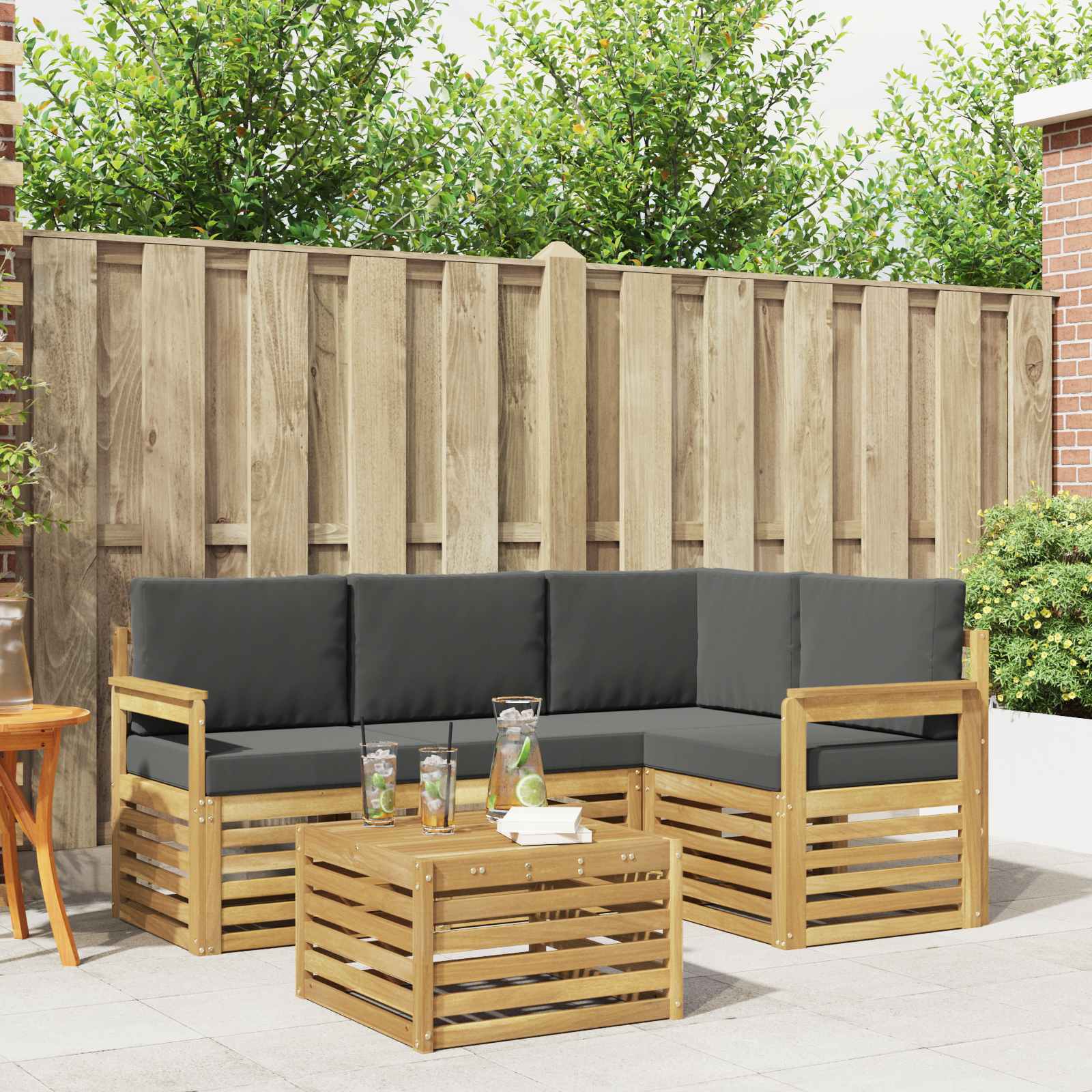 Buiten bankenset 5 pcs Wit en antracietkleurig 59 x 59 x 37 cm – afbeelding 1