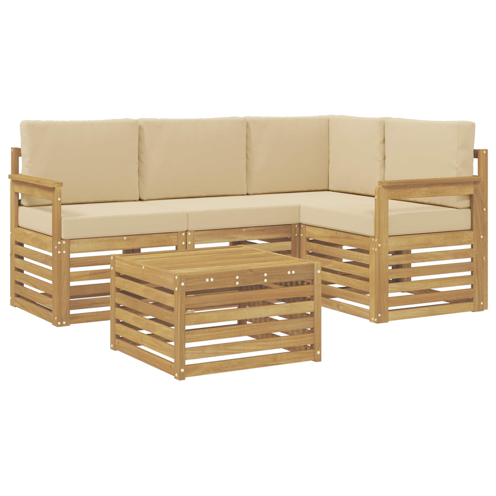 Buiten bankenset 5 pcs Wit en Beige 59 x 59 x 37 cm Polyester – afbeelding 2