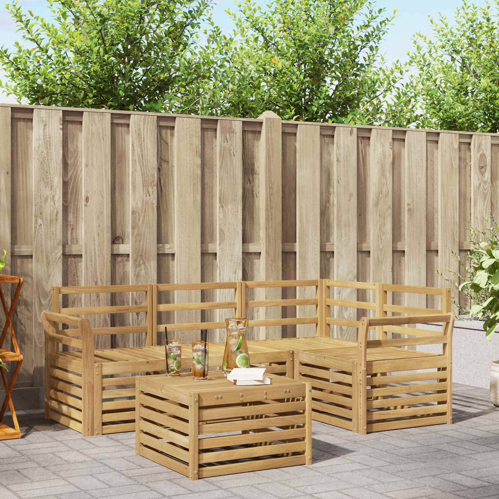 Buiten bankenset 5 pcs Wit 59 x 59 x 37 cm Massief Acaciahout – afbeelding 1