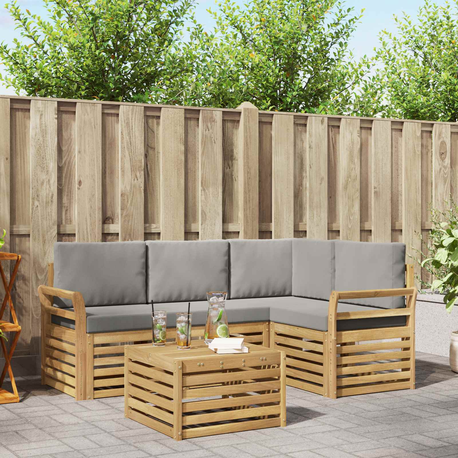 Buiten bankenset 5 pcs Wit en Lichtgrijs 59 x 59 x 37 cm – afbeelding 1