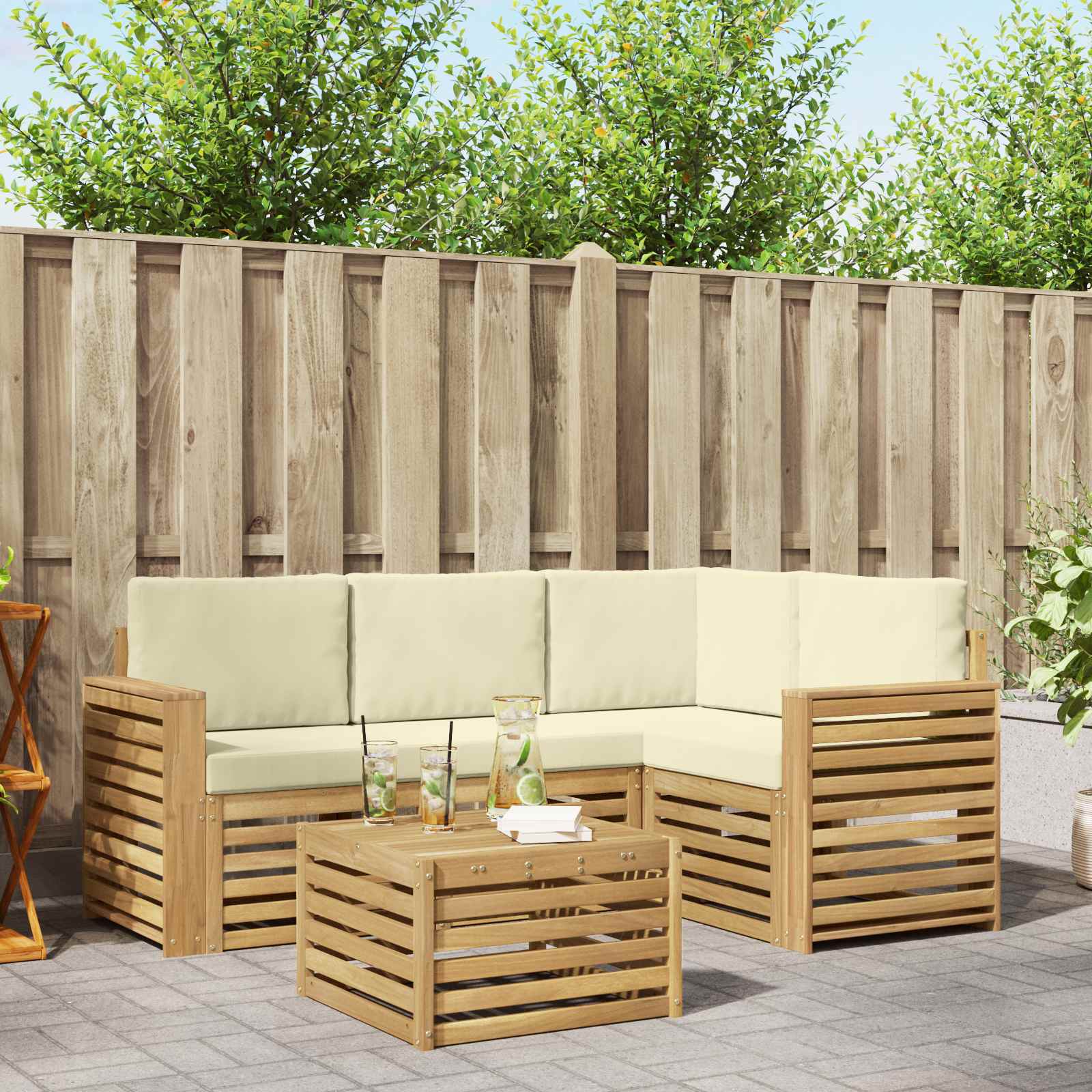 Buiten bankenset 5 pcs Wit en crèmekleurig 59 x 59 x 37 cm – afbeelding 1
