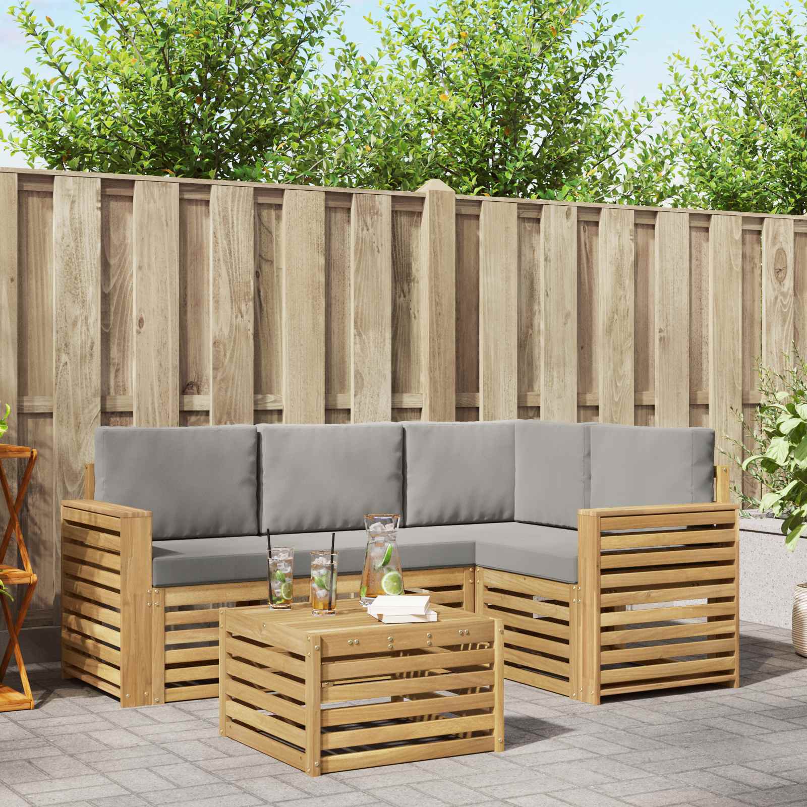 Buiten bankenset 5 pcs Wit en Lichtgrijs 59 x 59 x 37 cm – afbeelding 1