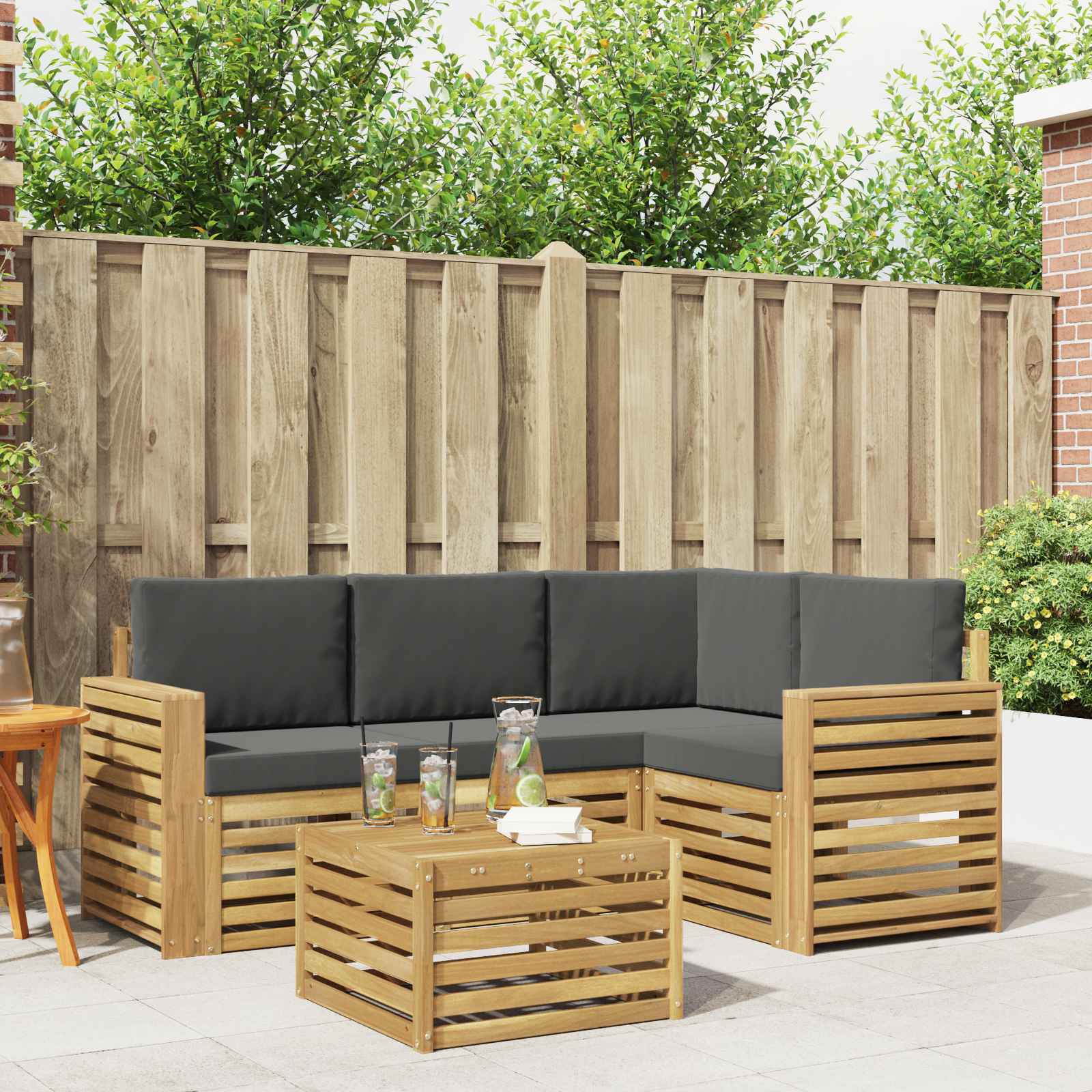 Buiten bankenset 5 pcs Wit en antracietkleurig 59 x 59 x 37 cm – afbeelding 1