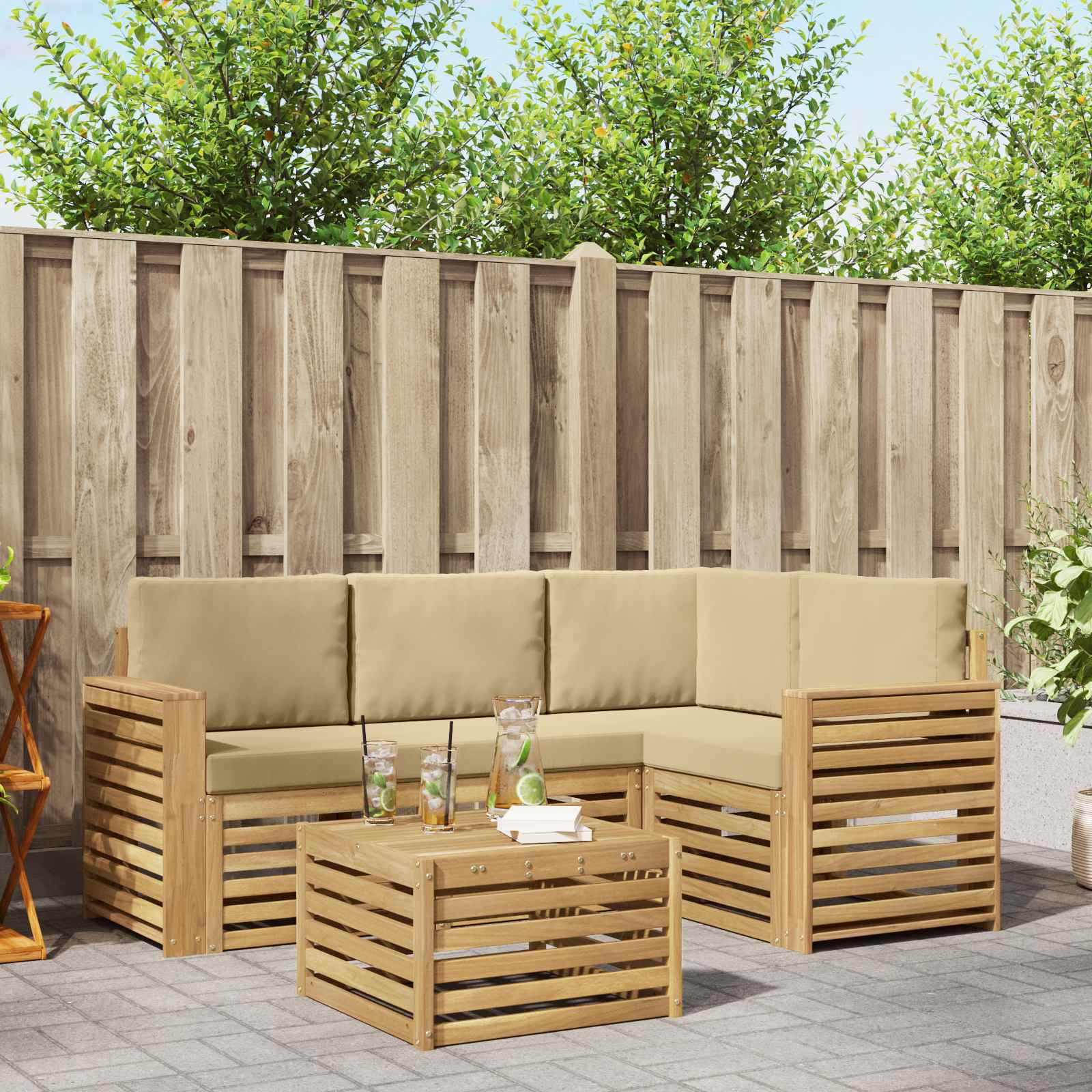 Buiten bankenset 5 pcs Wit en Beige 59 x 59 x 37 cm Polyester – afbeelding 1