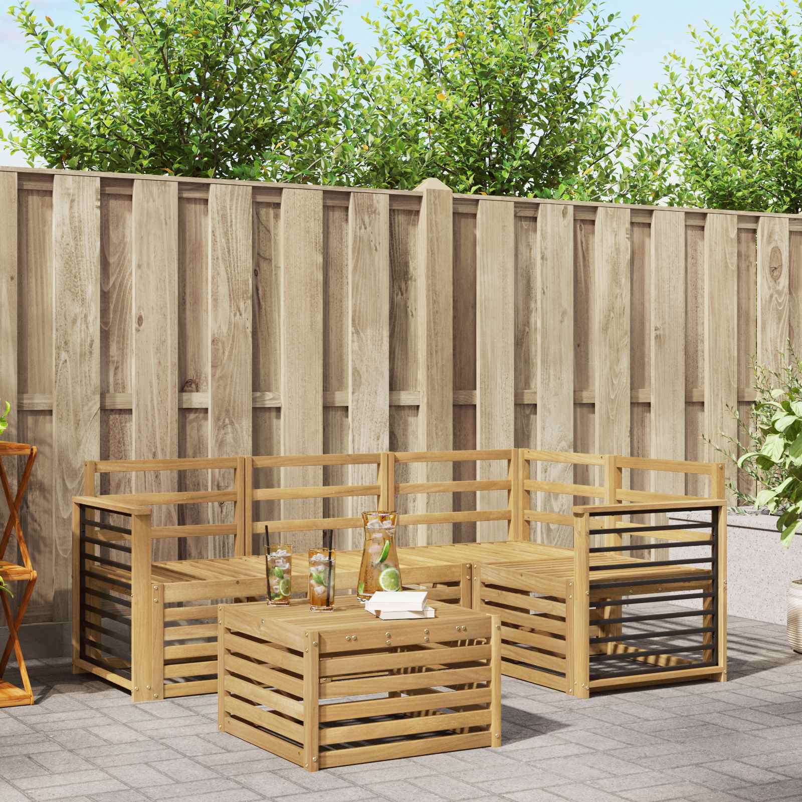 Buiten bankenset 5 pcs Wit 59 x 59 x 37 cm Massief Acaciahout – afbeelding 1
