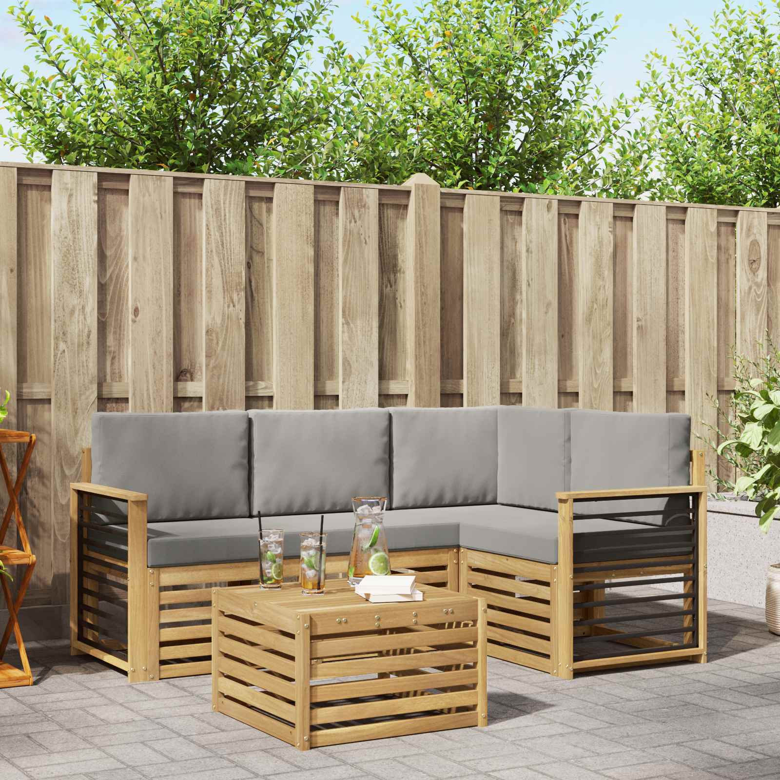 Buiten bankenset 5 pcs Wit en Lichtgrijs 59 x 59 x 37 cm