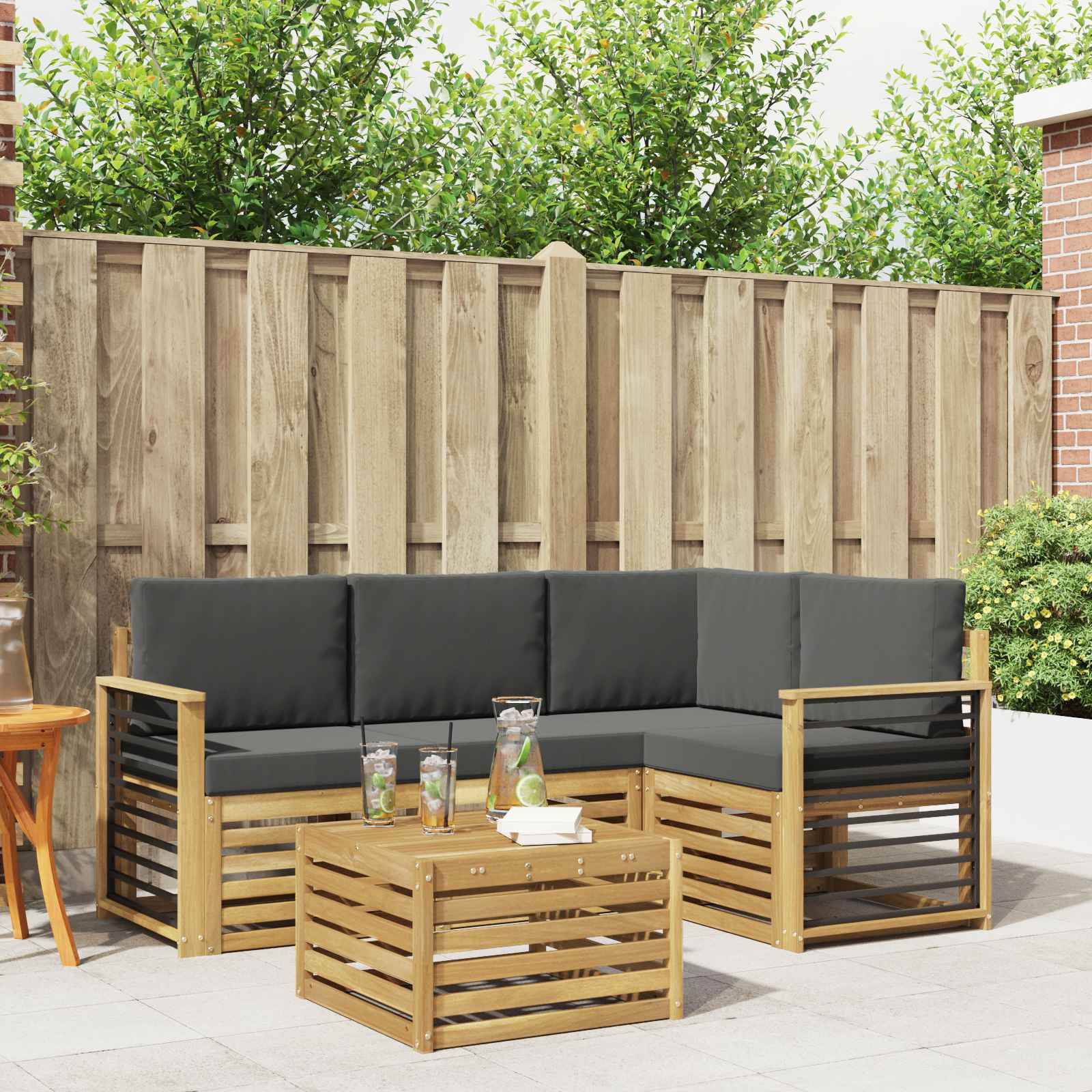 Buiten bankenset 5 pcs Wit en antracietkleurig 59 x 59 x 37 cm – afbeelding 1