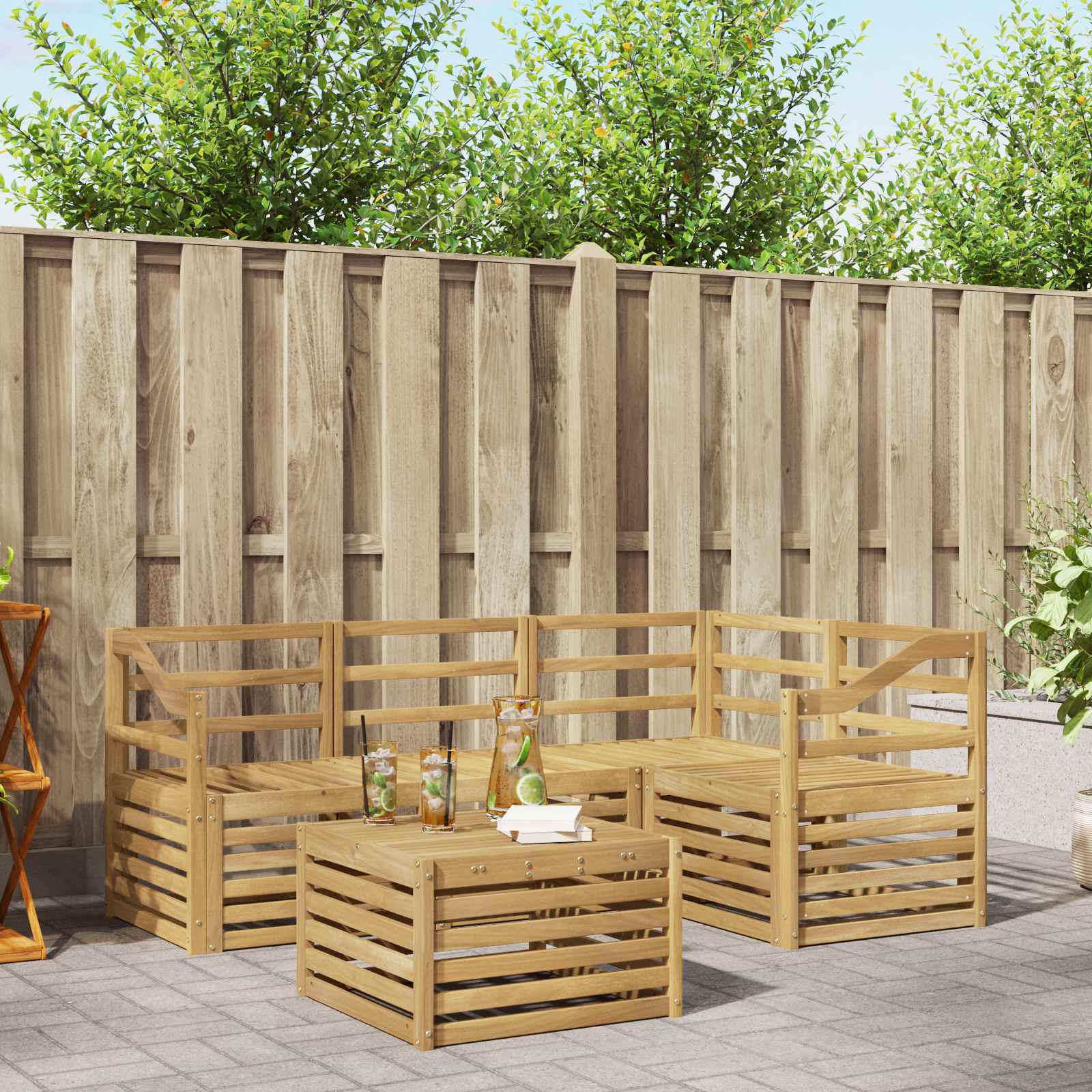 Buiten bankenset 5 pcs Wit 59 x 59 x 37 cm Massief Acaciahout – afbeelding 1