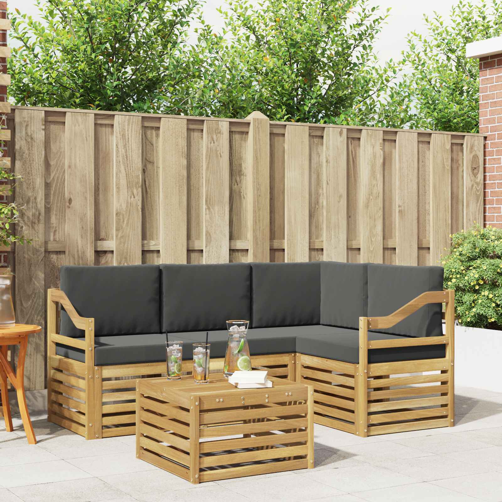 Buiten bankenset 5 pcs Wit en antracietkleurig 59 x 59 x 37 cm