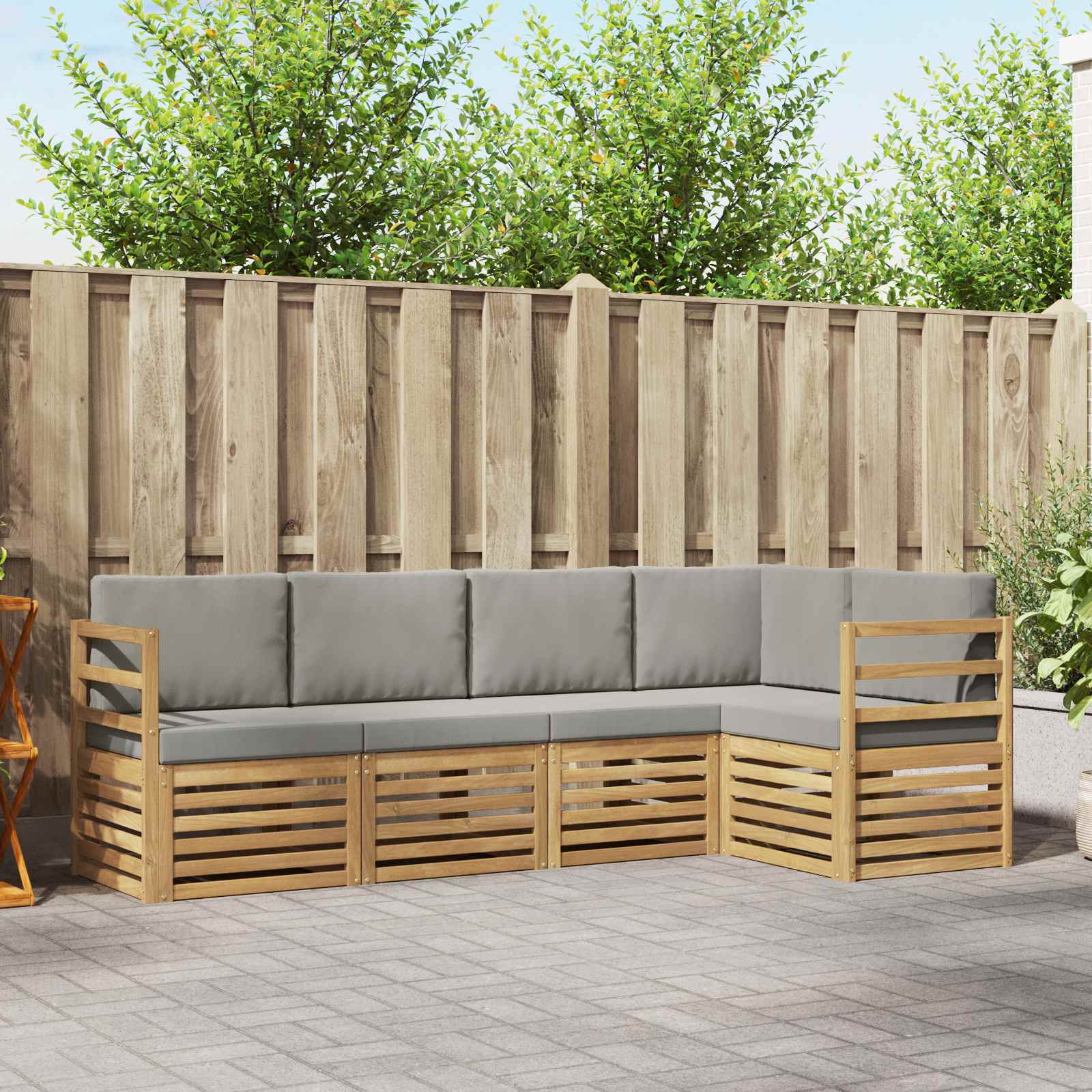 Buiten bankenset 5 pcs Wit en Lichtgrijs 245 x 126,5 x 73 cm