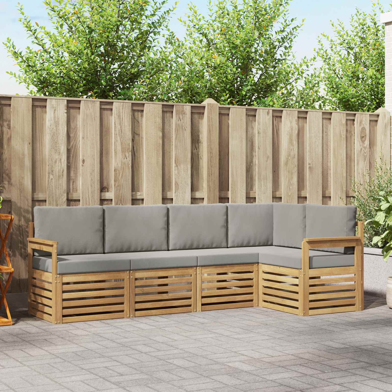 Buiten bankenset 5 pcs Wit en Lichtgrijs 247 x 128,5 x 73 cm – afbeelding 1