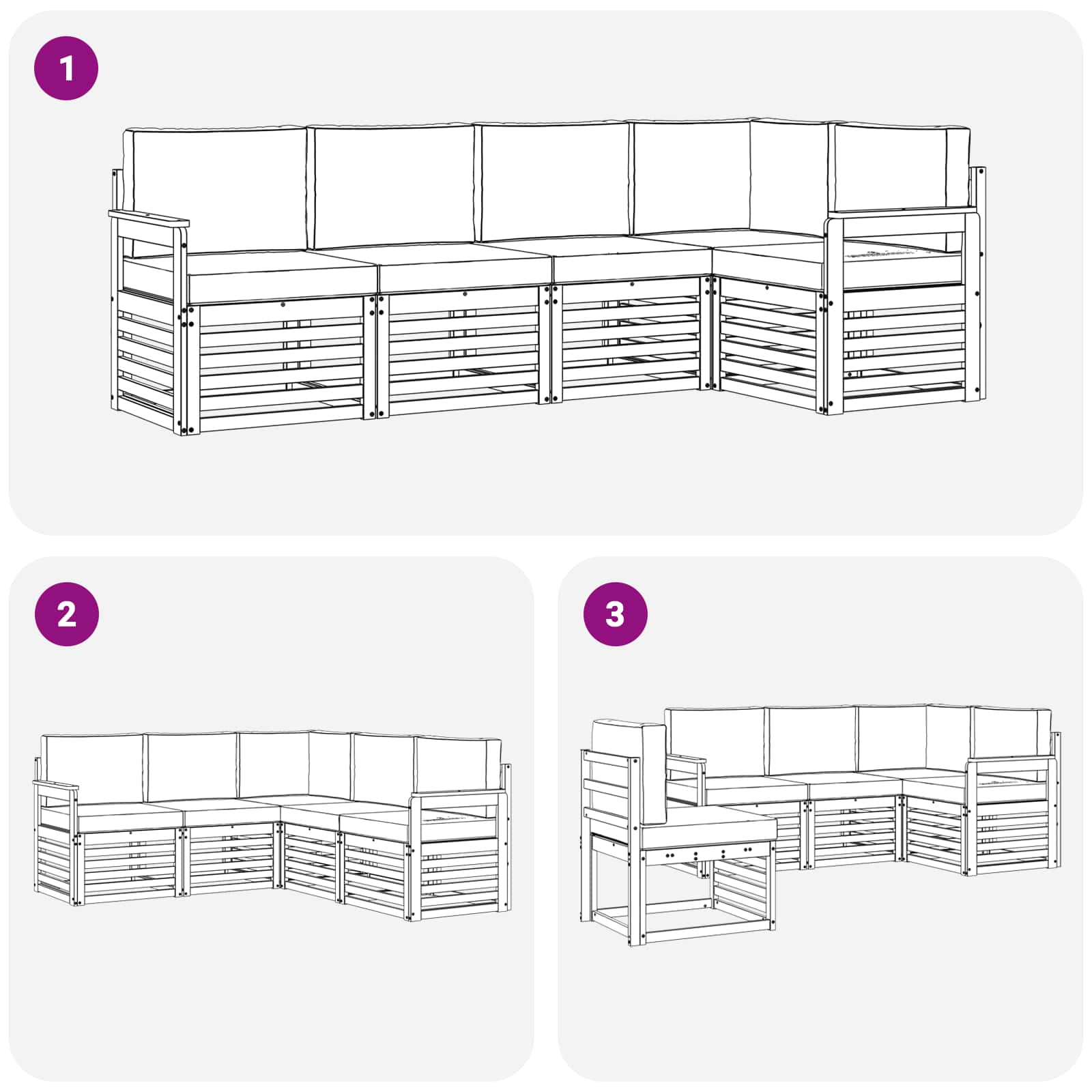 Buiten bankenset 5 pcs Wit en Lichtgrijs 247 x 128,5 x 73 cm – afbeelding 7