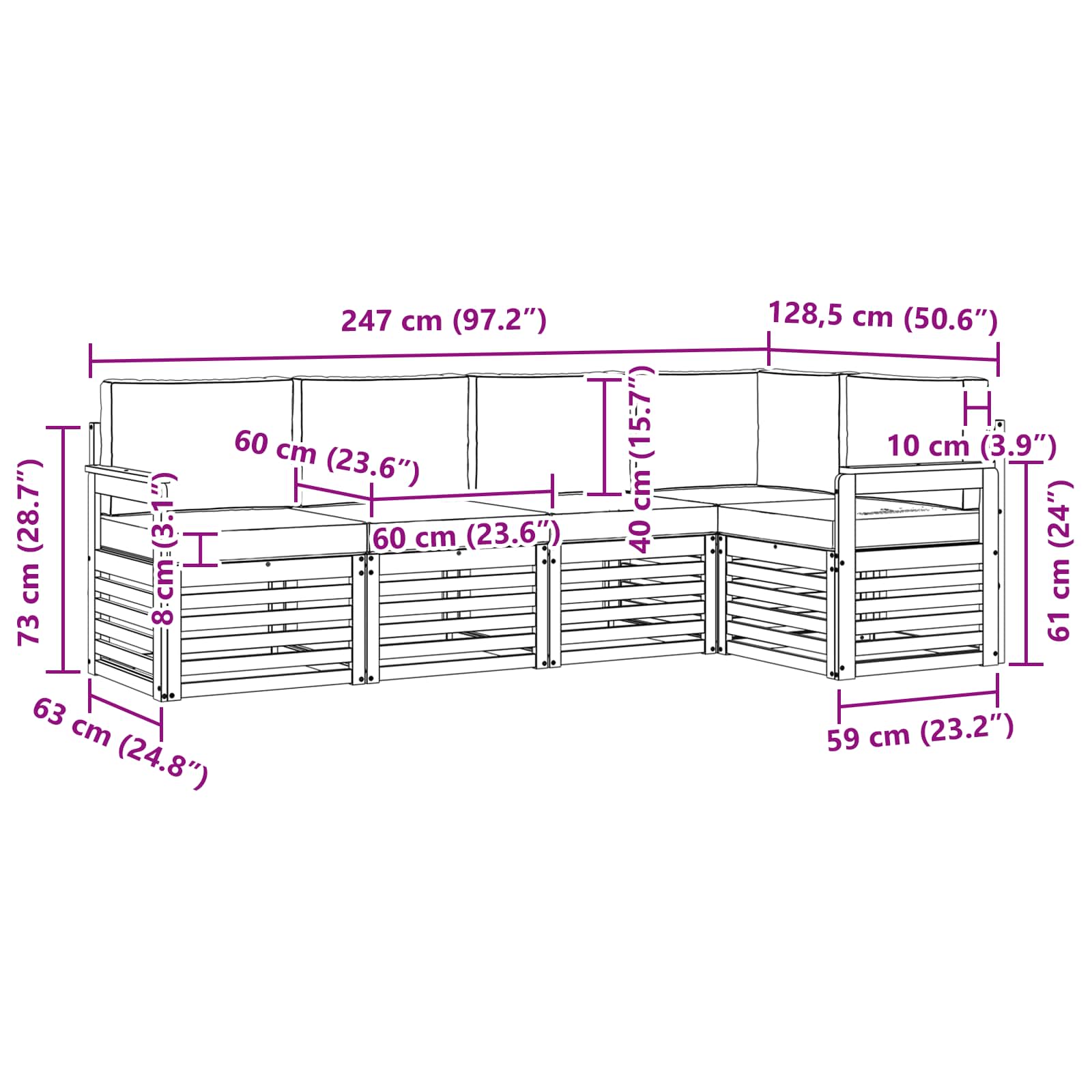 Buiten bankenset 5 pcs Wit en Lichtgrijs 247 x 128,5 x 73 cm – afbeelding 8