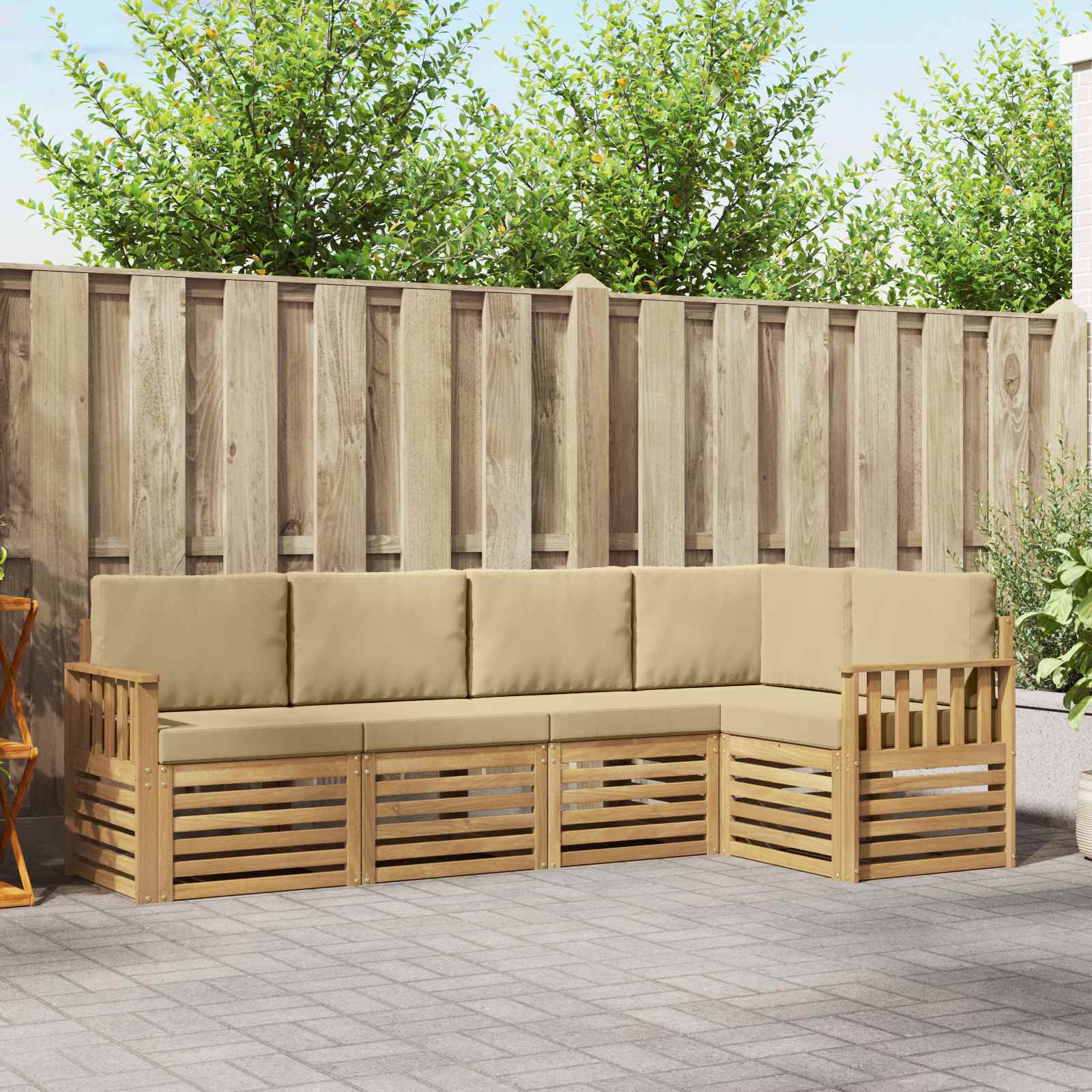 Buiten bankenset 5 pcs Wit en Beige 247 x 128,5 x 73 cm