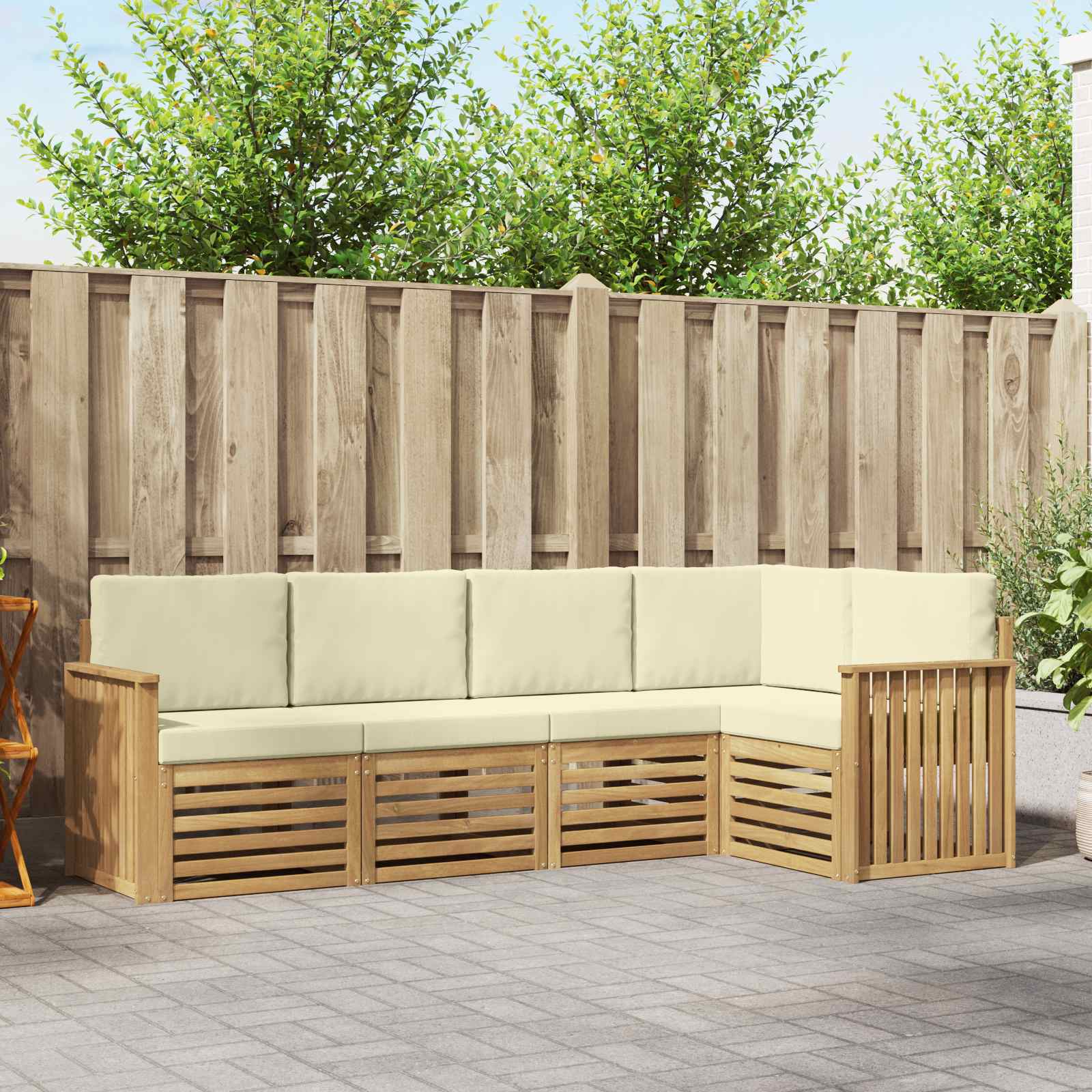 Buiten bankenset 5 pcs Wit en crèmekleurig 247 x 128,5 x 73 cm – afbeelding 1