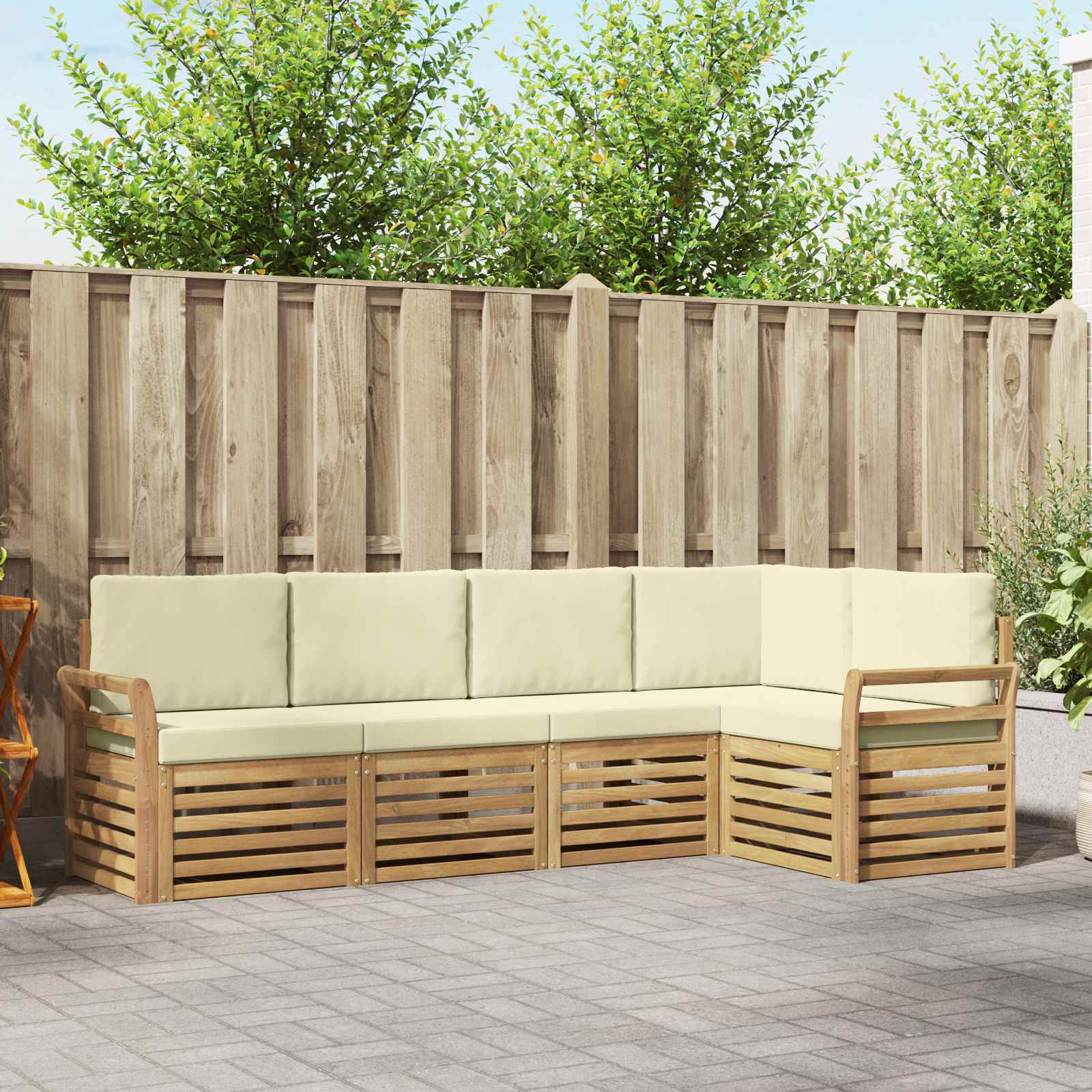 Buiten bankenset 5 pcs Wit en crèmekleurig 249 x 130,5 x 73 cm – afbeelding 1