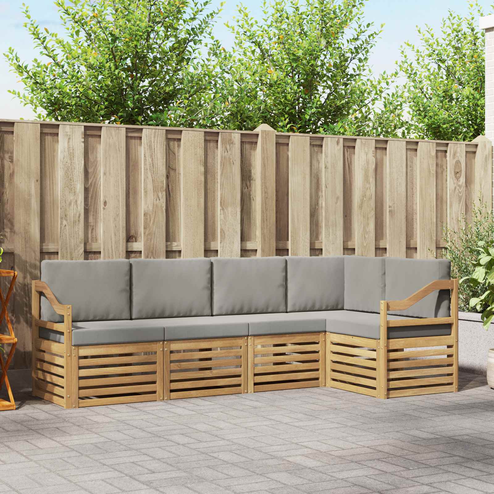 Buiten bankenset 5 pcs Wit en Lichtgrijs 245 x 126,5 x 73 cm – afbeelding 1