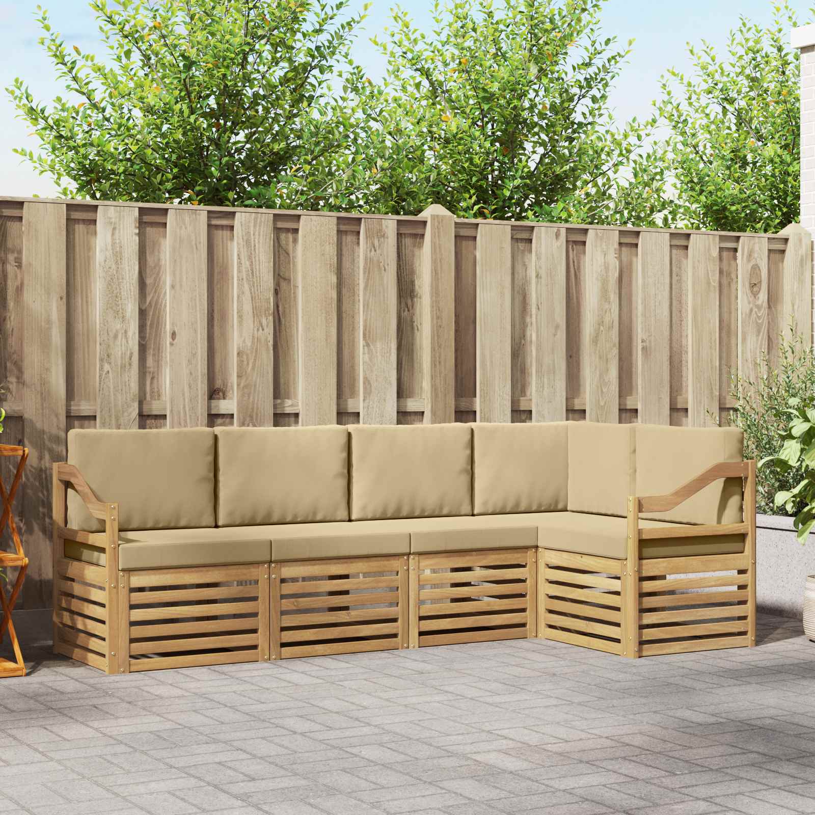 Buiten bankenset 5 pcs Wit en Beige 245 x 126,5 x 73 cm – afbeelding 1