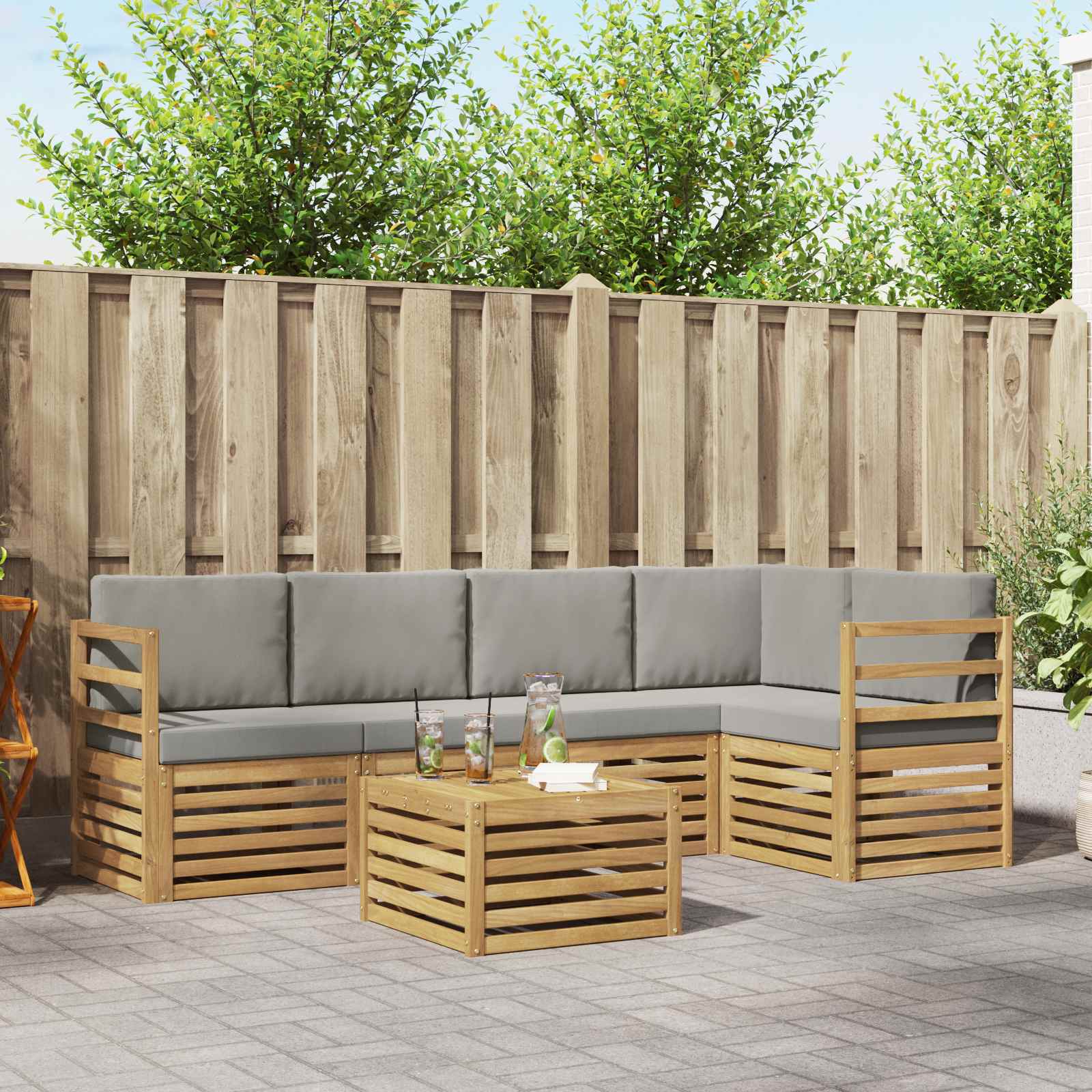 Buiten bankenset 6 pcs Wit en Lichtgrijs 59 x 59 x 37 cm