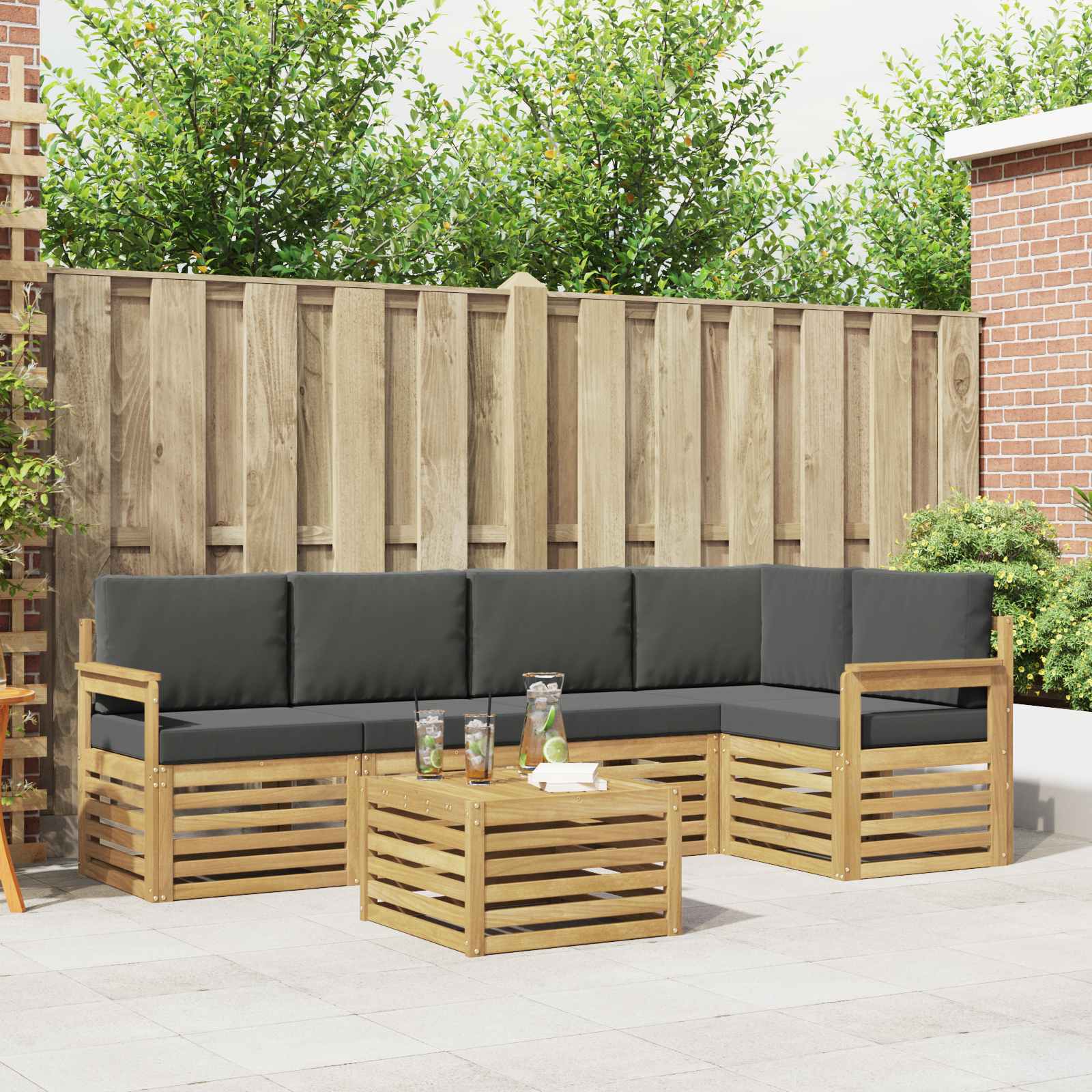 Buiten bankenset 6 pcs Wit en antracietkleurig 59 x 59 x 37 cm – afbeelding 1
