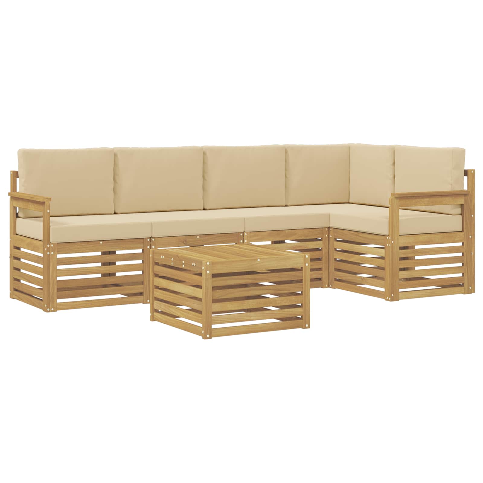 Buiten bankenset 6 pcs Wit en Beige 59 x 59 x 37 cm Polyester – afbeelding 2