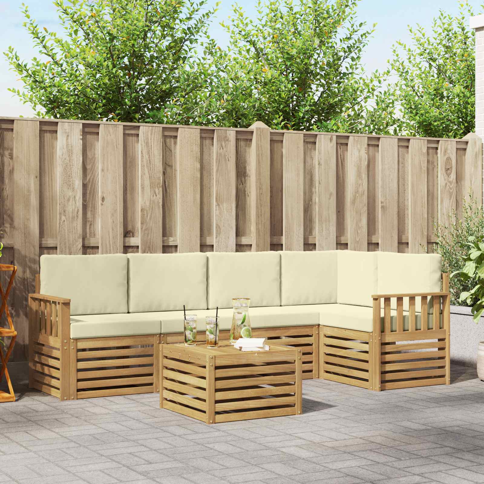 Buiten bankenset 6 pcs Wit en crèmekleurig 59 x 59 x 37 cm – afbeelding 1