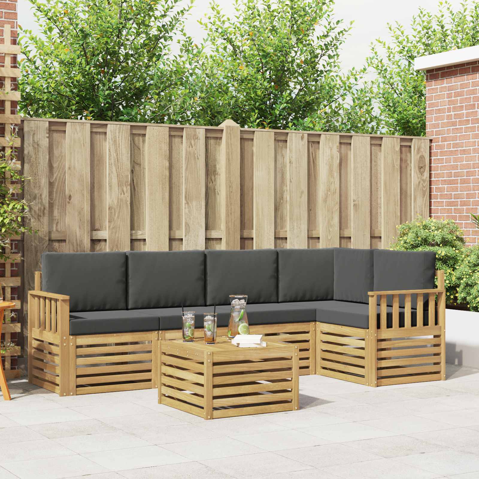 Buiten bankenset 6 pcs Wit en antracietkleurig 59 x 59 x 37 cm – afbeelding 1
