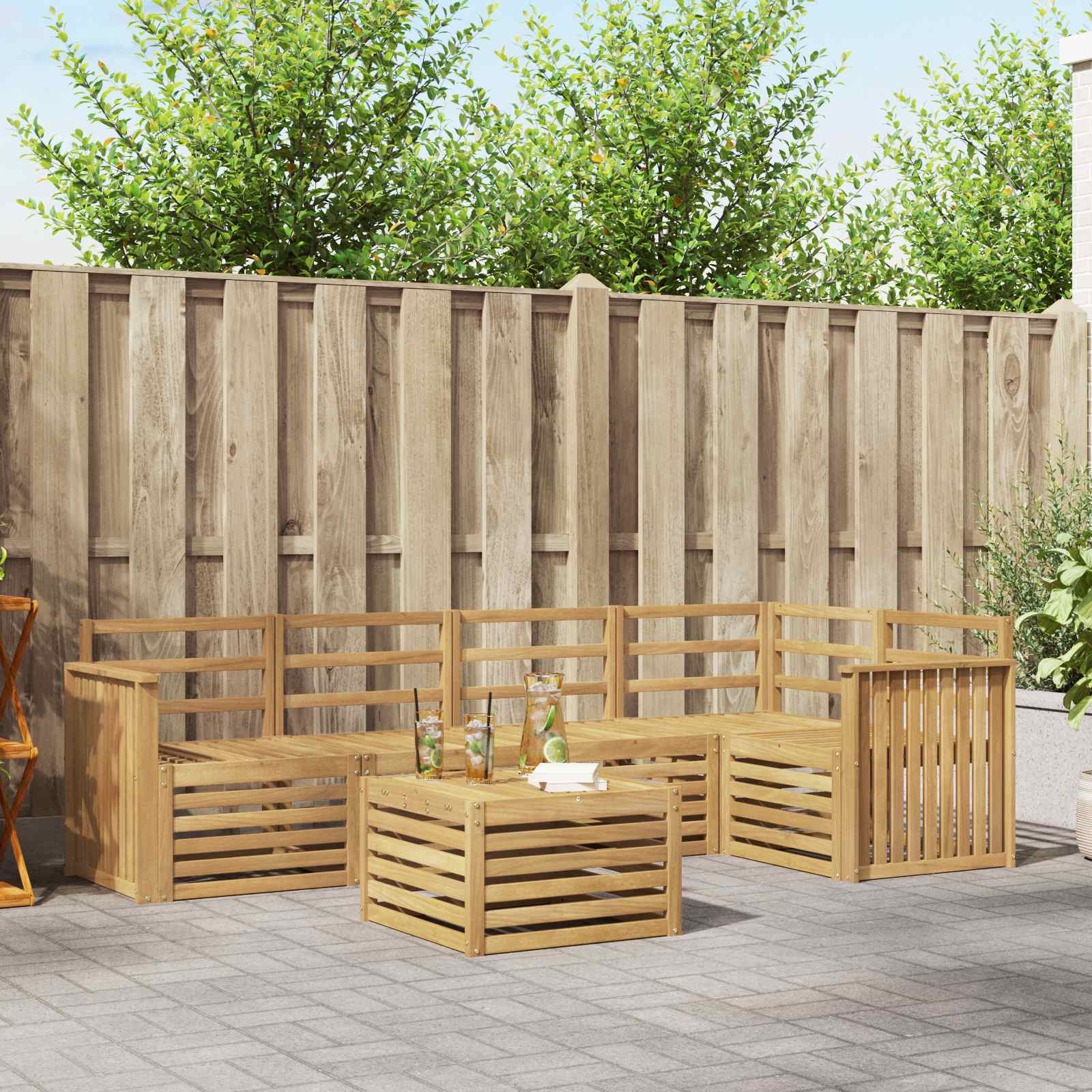 Buiten bankenset 6 pcs Wit 59 x 59 x 37 cm Massief Acaciahout – afbeelding 1