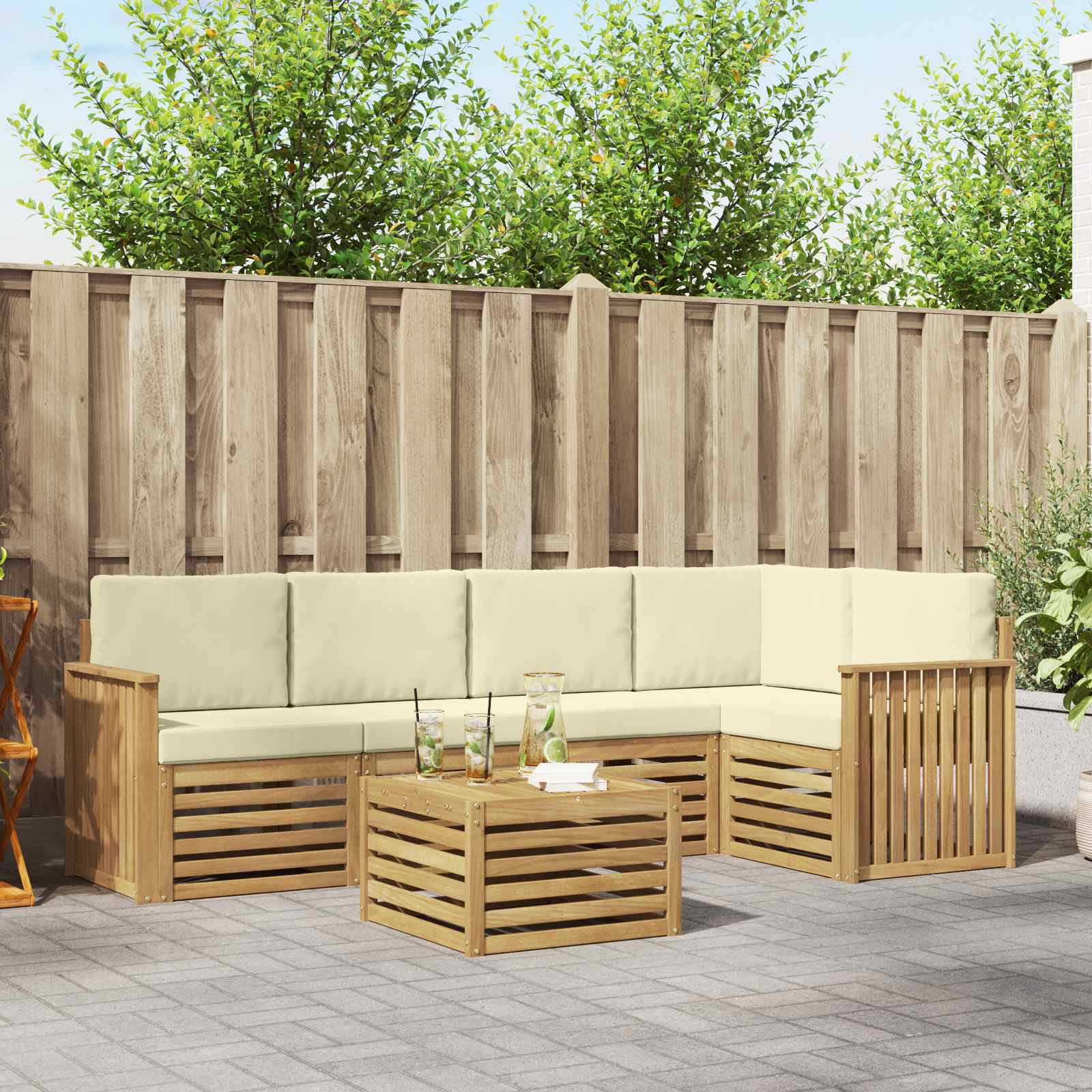 Buiten bankenset 6 pcs Wit en crèmekleurig 59 x 59 x 37 cm – afbeelding 1