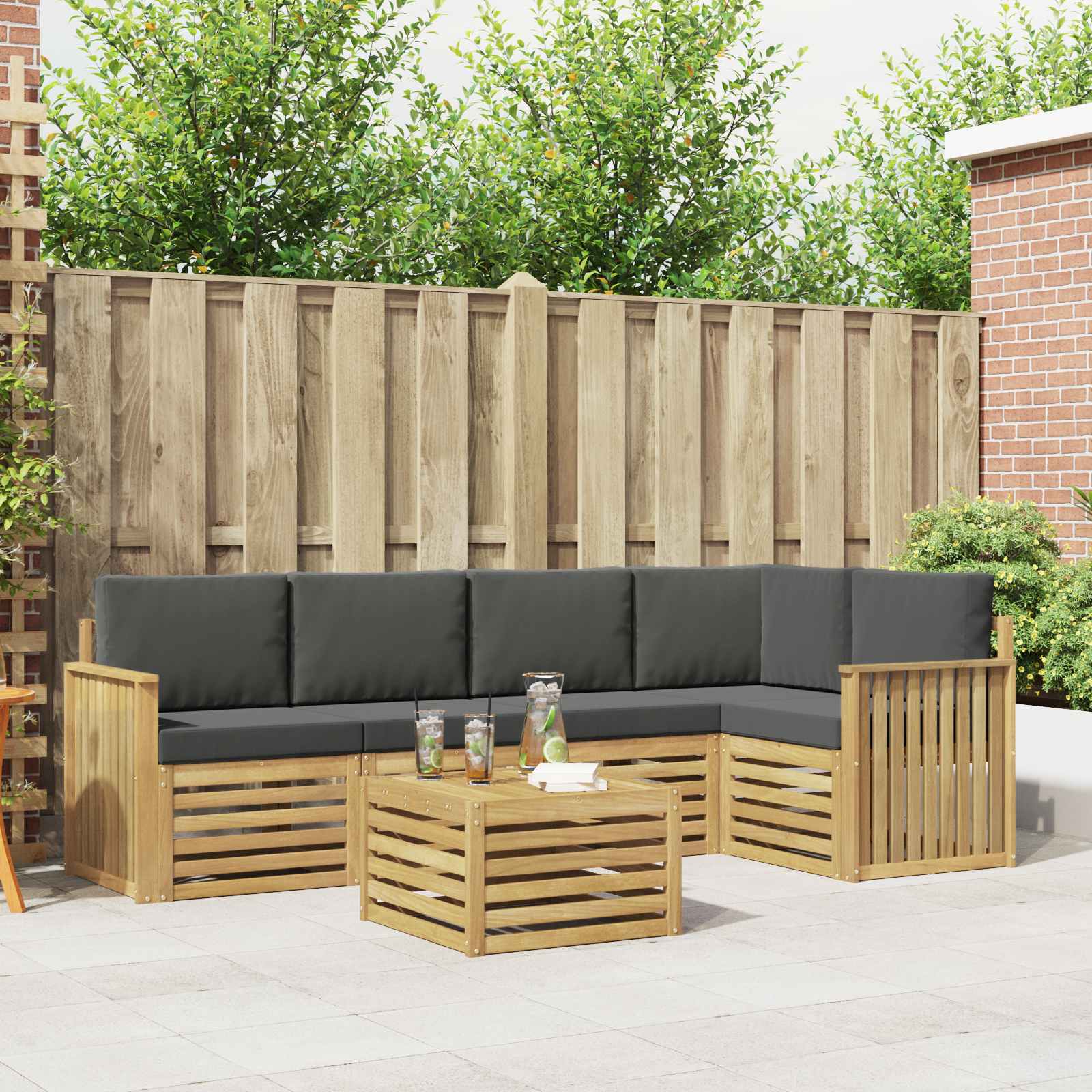 Buiten bankenset 6 pcs Wit en antracietkleurig 59 x 59 x 37 cm – afbeelding 1