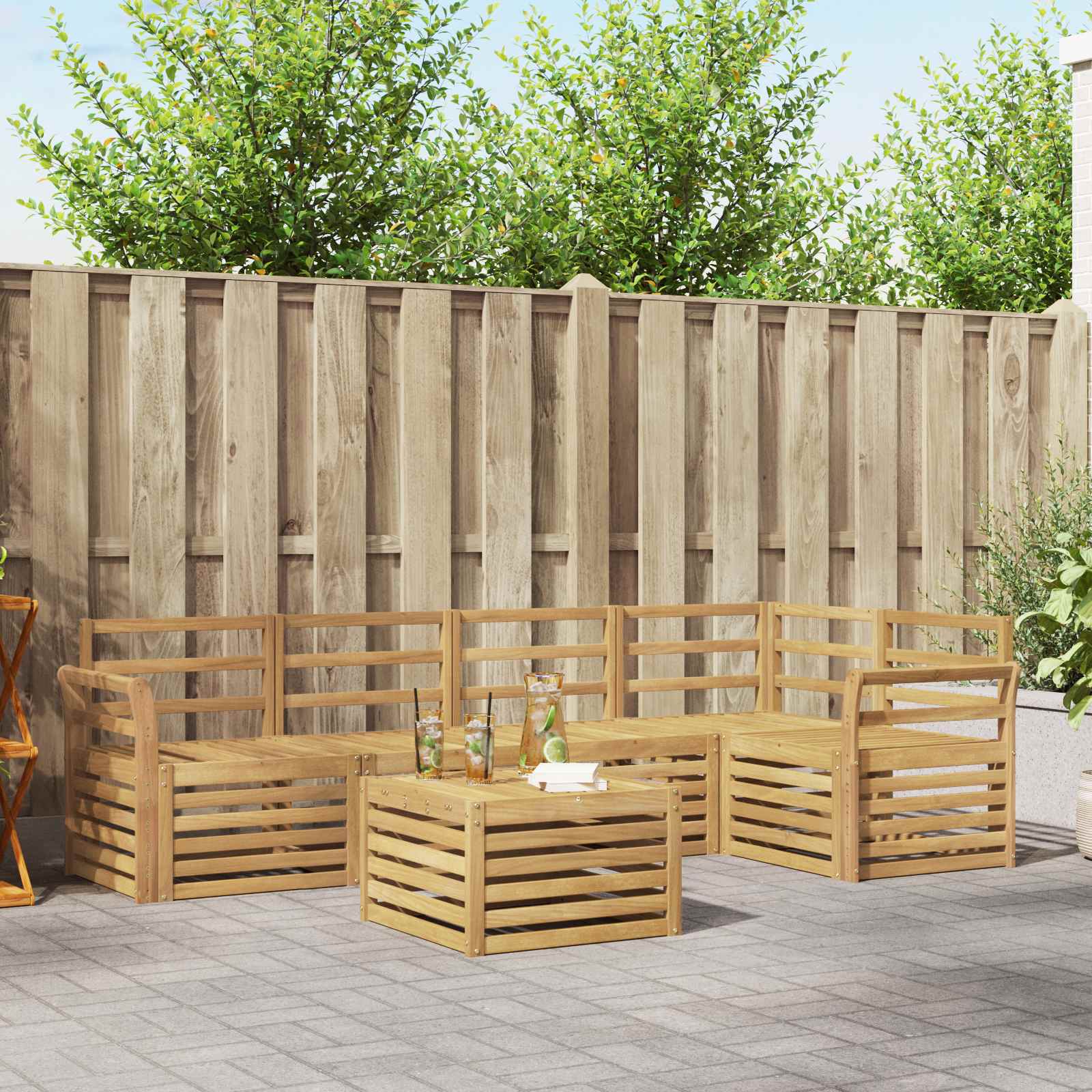 Buiten bankenset 6 pcs Wit 59 x 59 x 37 cm Massief Acaciahout