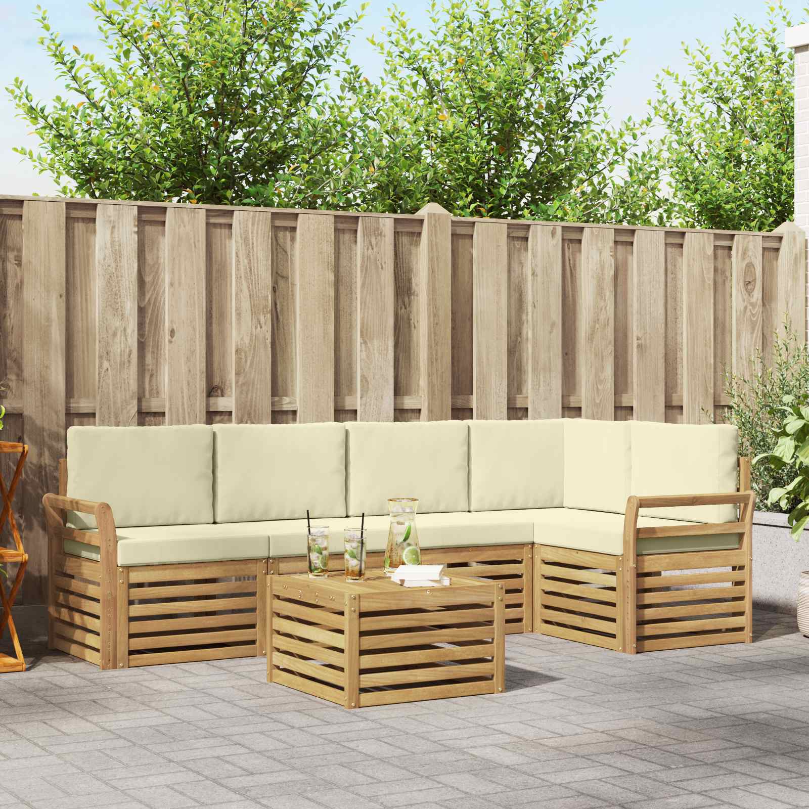 Buiten bankenset 6 pcs Wit en crèmekleurig 59 x 59 x 37 cm – afbeelding 1
