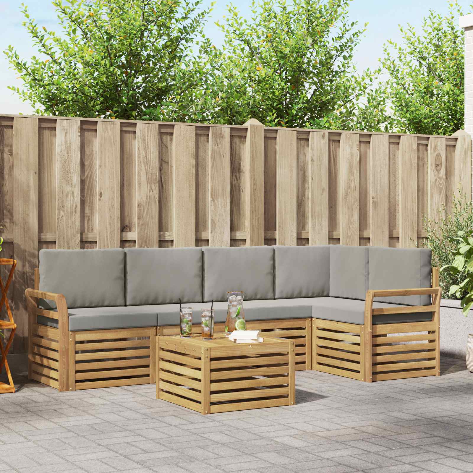 Buiten bankenset 6 pcs Wit en Lichtgrijs 59 x 59 x 37 cm – afbeelding 1