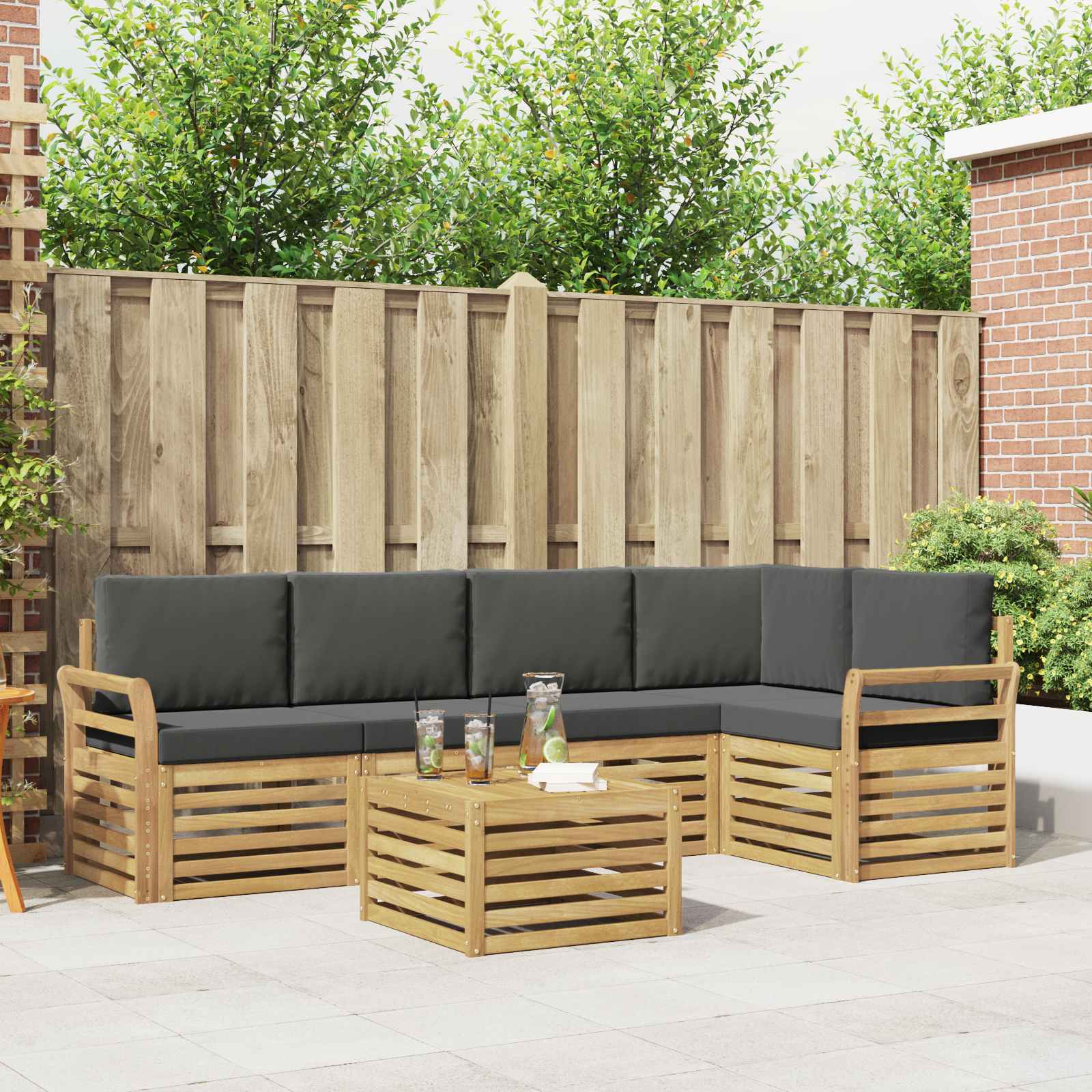 Buiten bankenset 6 pcs Wit en antracietkleurig 59 x 59 x 37 cm – afbeelding 1