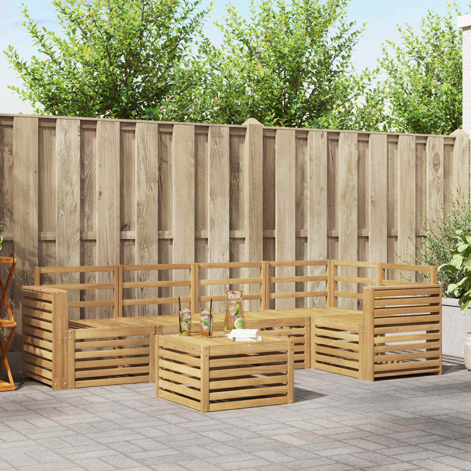 Buiten bankenset 6 pcs Wit 59 x 59 x 37 cm Massief Acaciahout – afbeelding 1